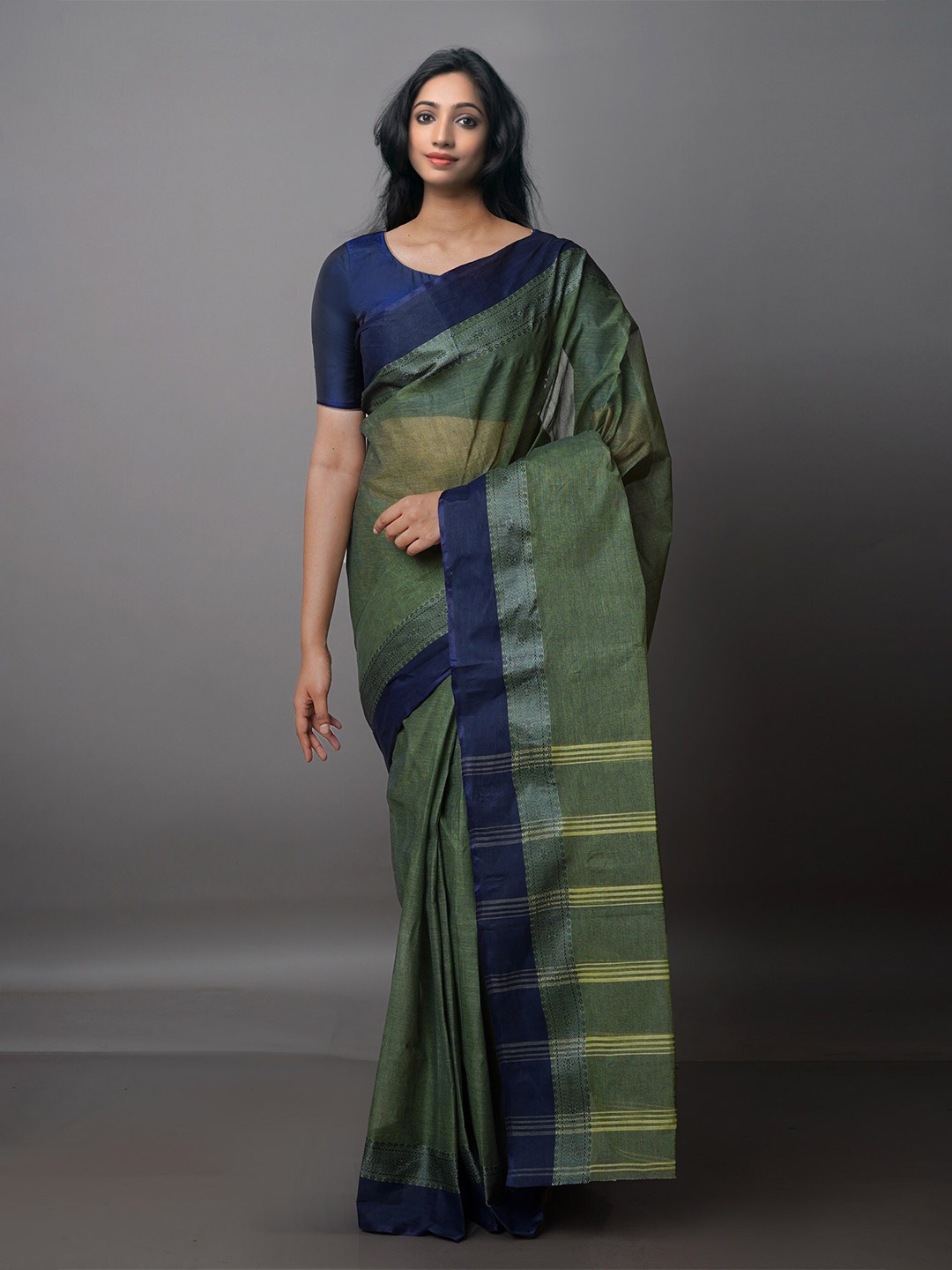 

Unnati Silks Handloom Pure Cotton Taant Saree, Green