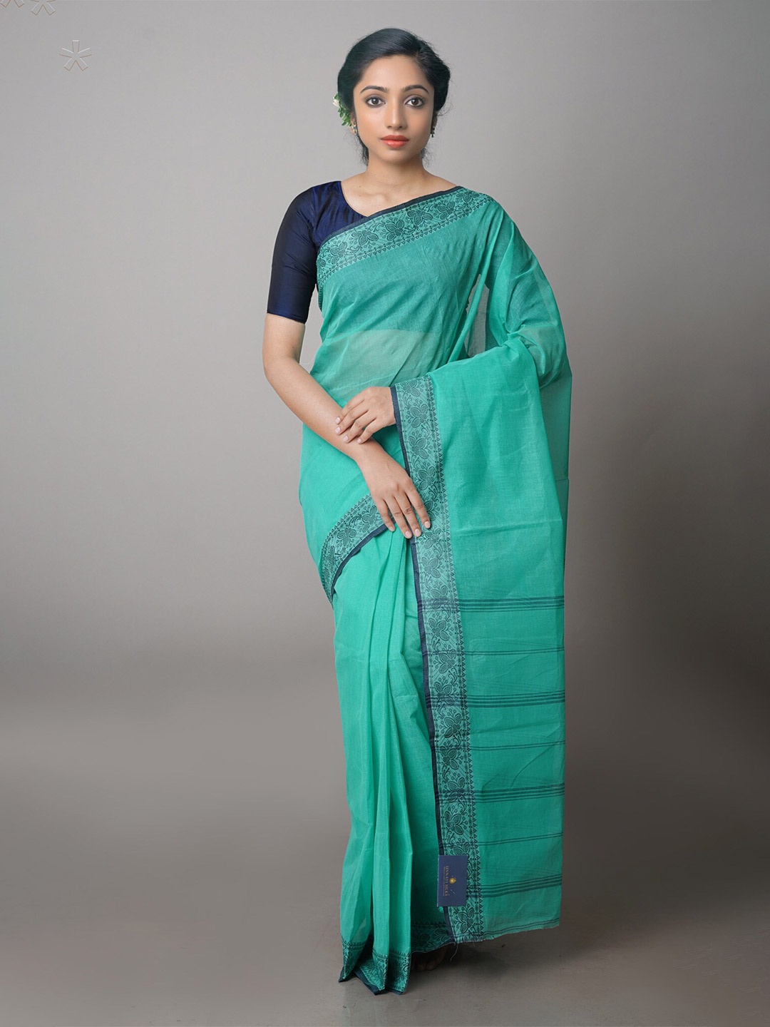 

Unnati Silks Handloom Pure Cotton Taant Saree, Sea green