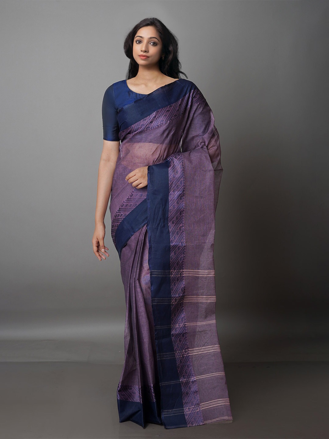 

Unnati Silks Handloom Pure Cotton Taant Saree, Purple
