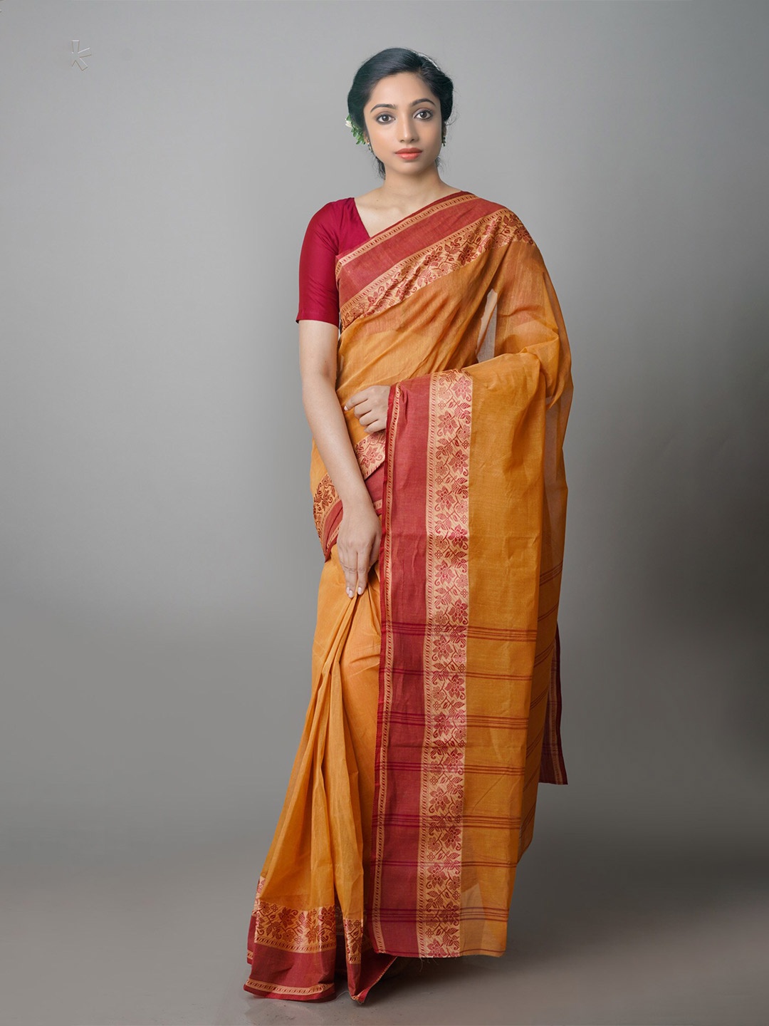 

Unnati Silks Pure Cotton Taant Saree, Orange