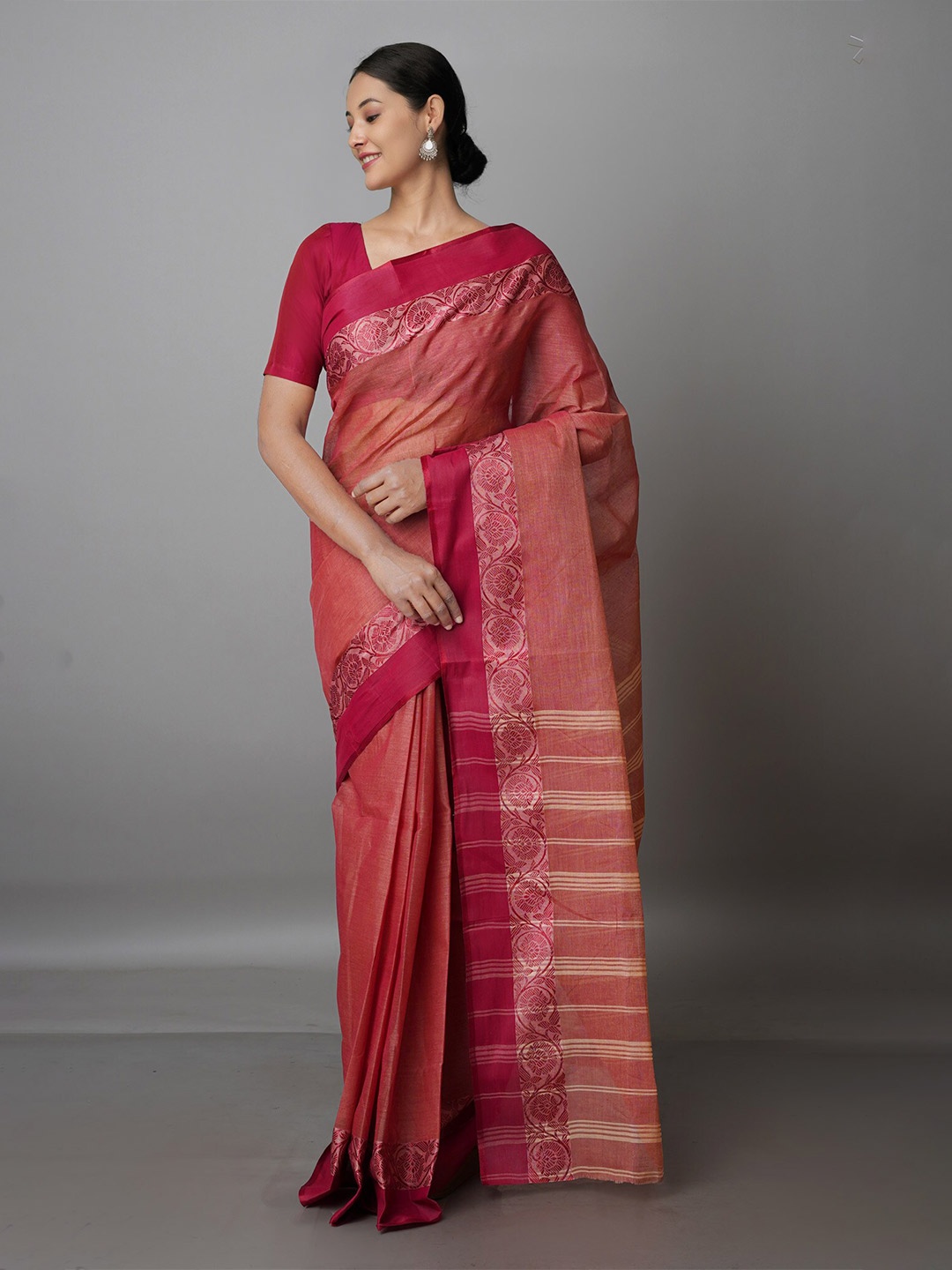 

Unnati Silks Pure Cotton Taant Saree, Red