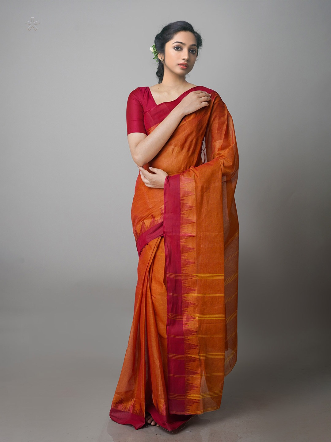 

Unnati Silks Pure Cotton Taant Saree, Orange