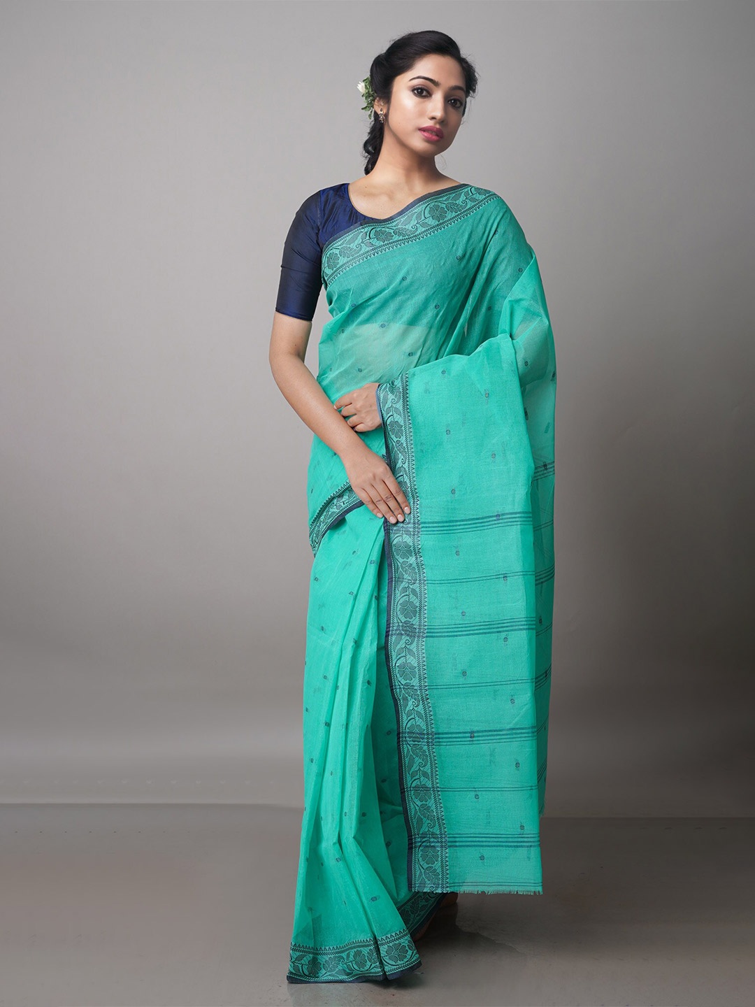 

Unnati Silks Woven Design Pure Cotton Taant Saree, Sea green