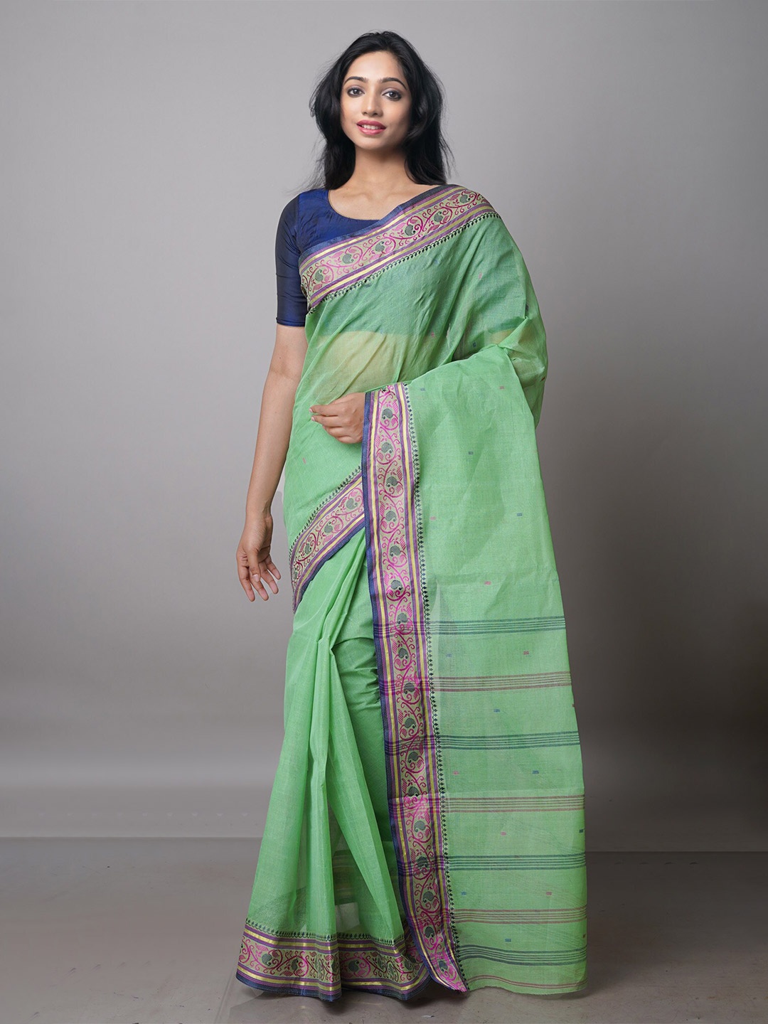 

Unnati Silks Woven Design Pure Cotton Taant Saree, Green