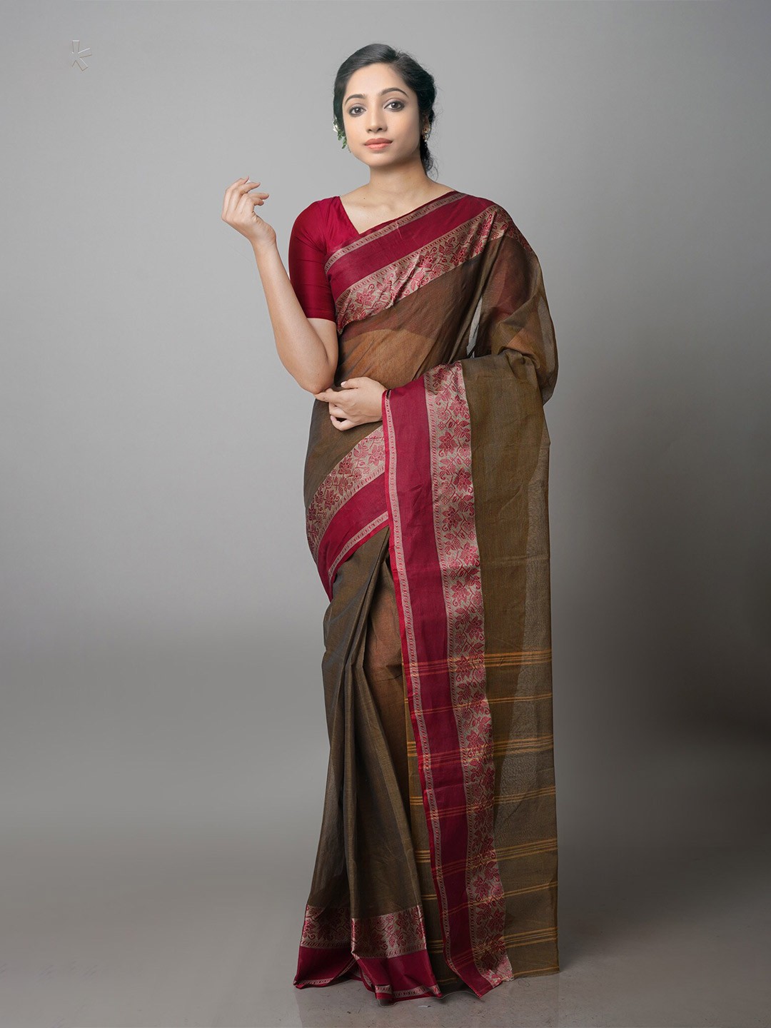 

Unnati Silks Pure Cotton Taant Saree, Green