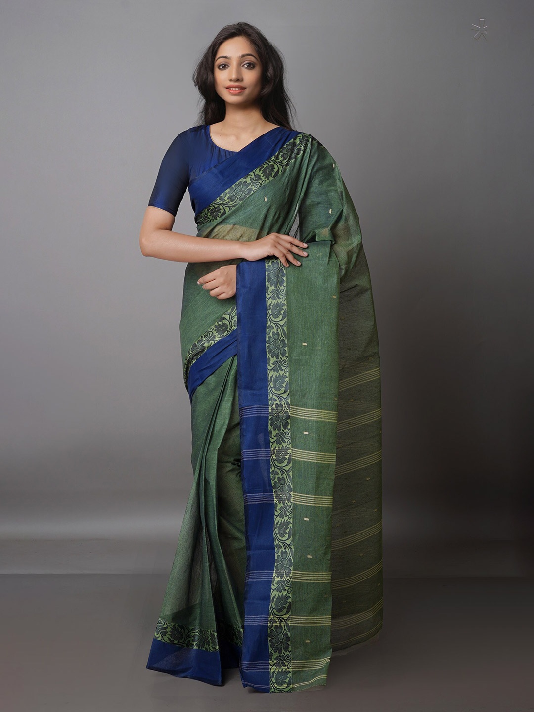 

Unnati Silks Floral Pure Cotton Taant Saree, Green