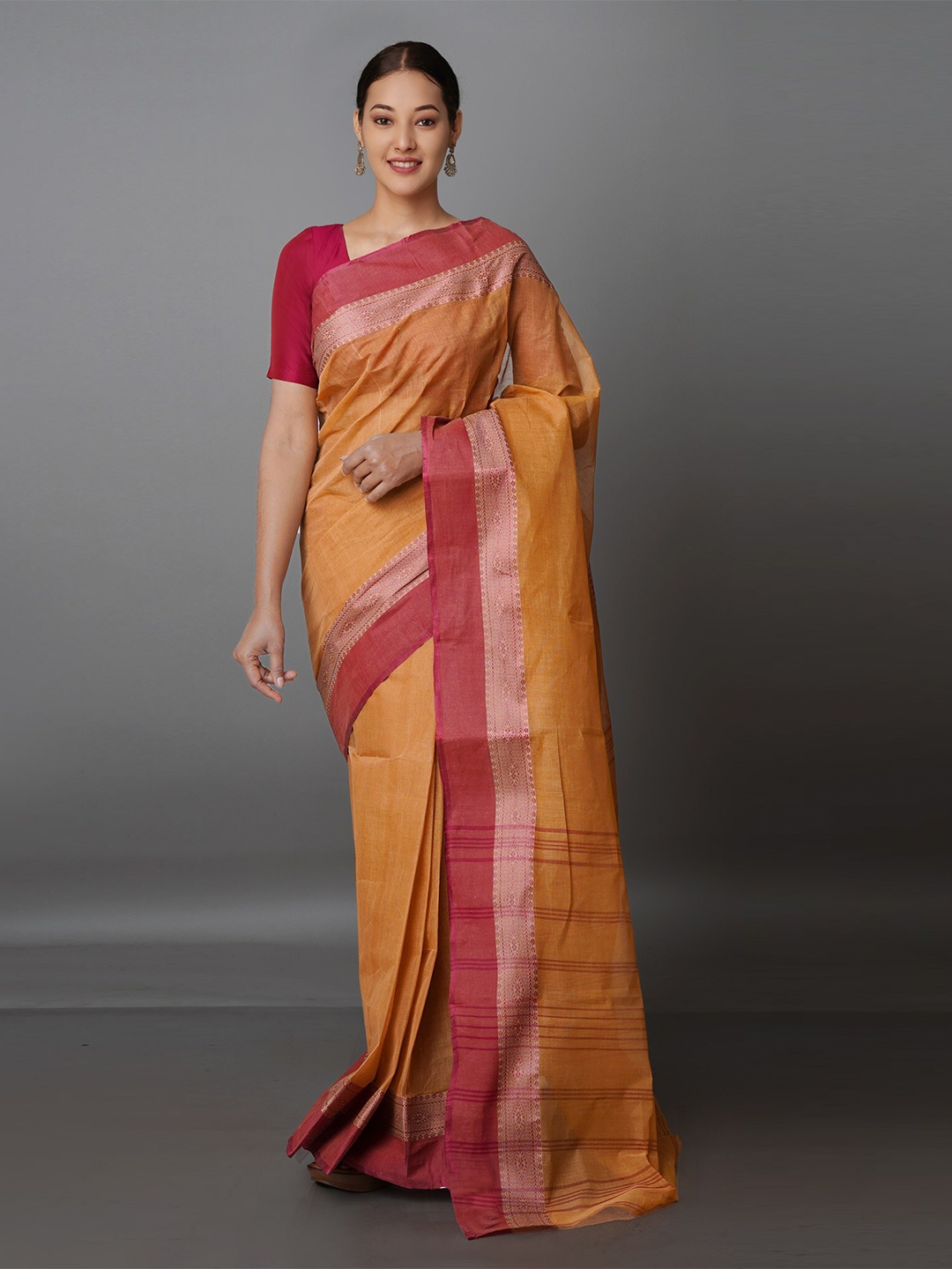 

Unnati Silks Pure Cotton Taant Saree, Brown