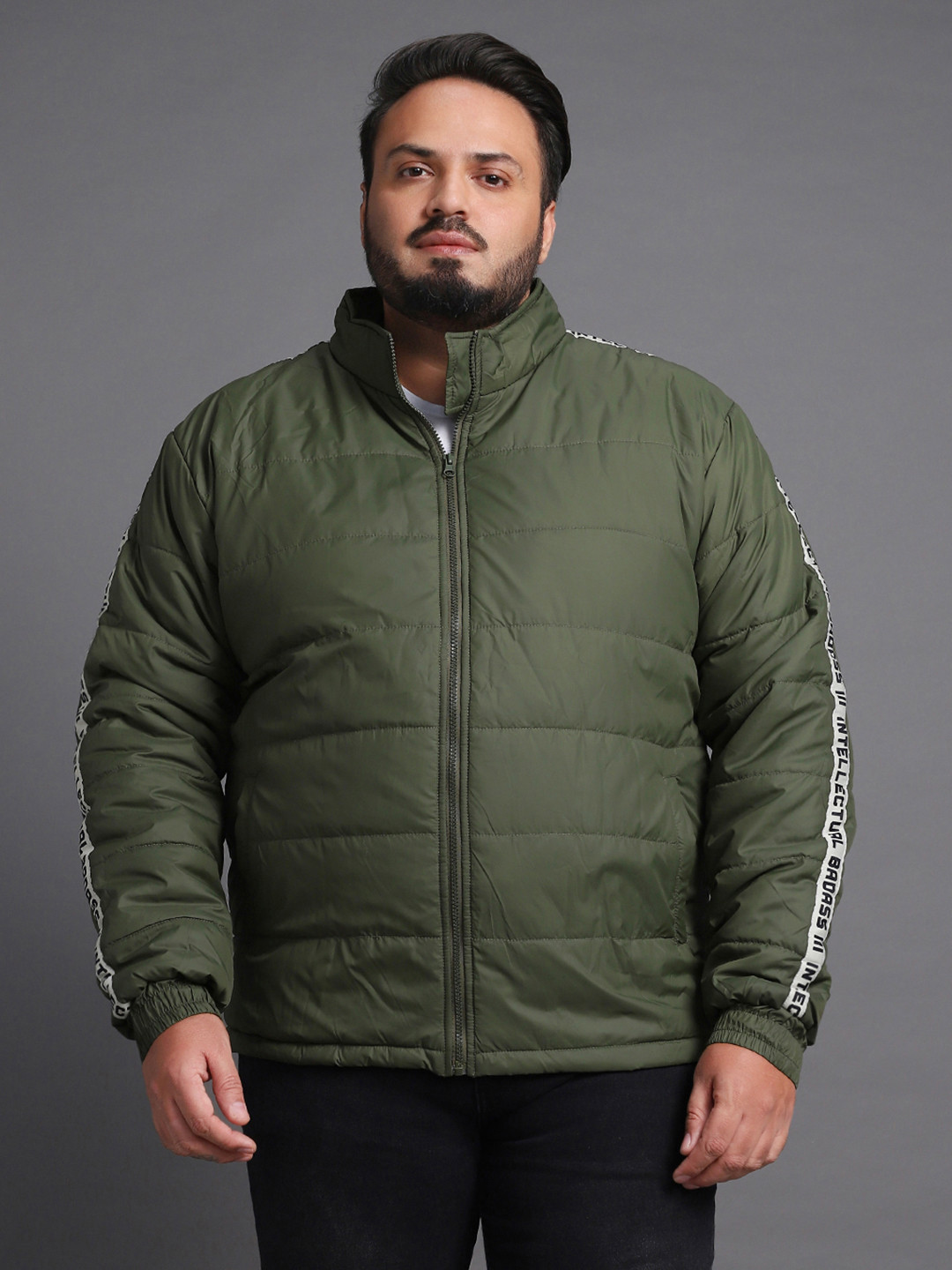 

Bewakoof Plus Men Puffer Jacket, Green