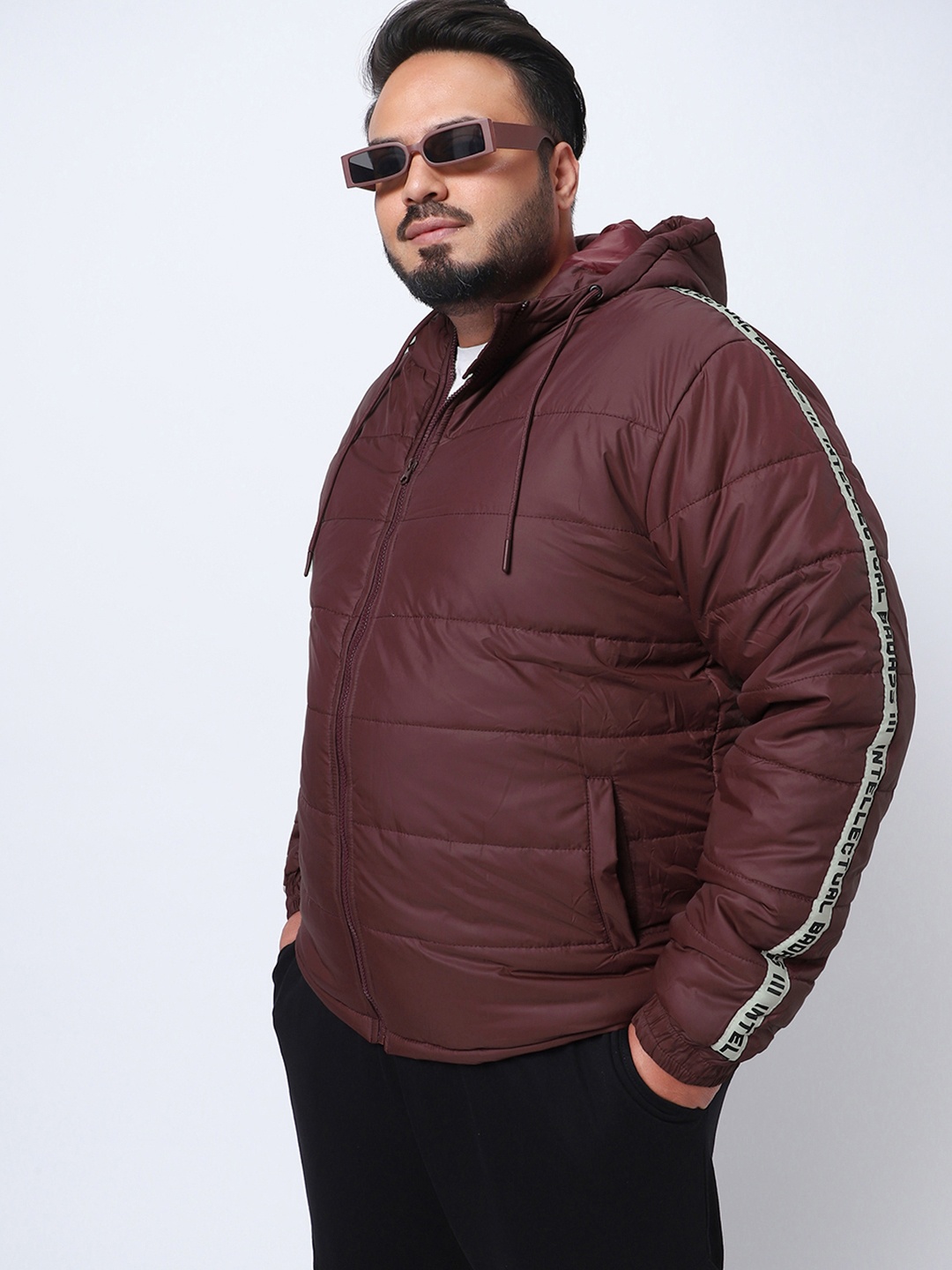 

Bewakoof Plus Men Plus Size Hooded Puffer Jacket, Maroon