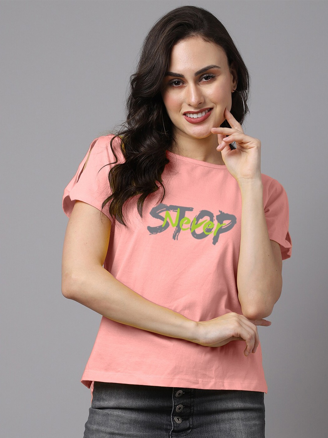 Friskers Women Typography Printed Pure Cotton Slim Fit T-shirt, Pink