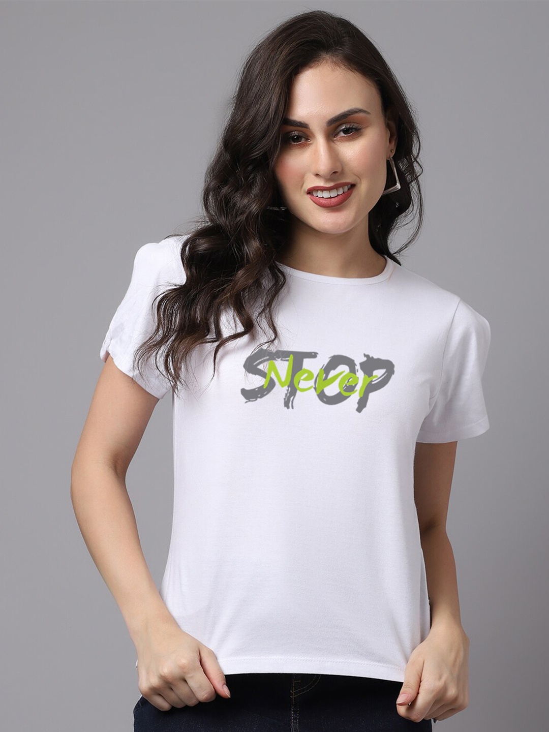 

Friskers Women Typography Printed Slim Fit Pure Cotton T-shirt, White