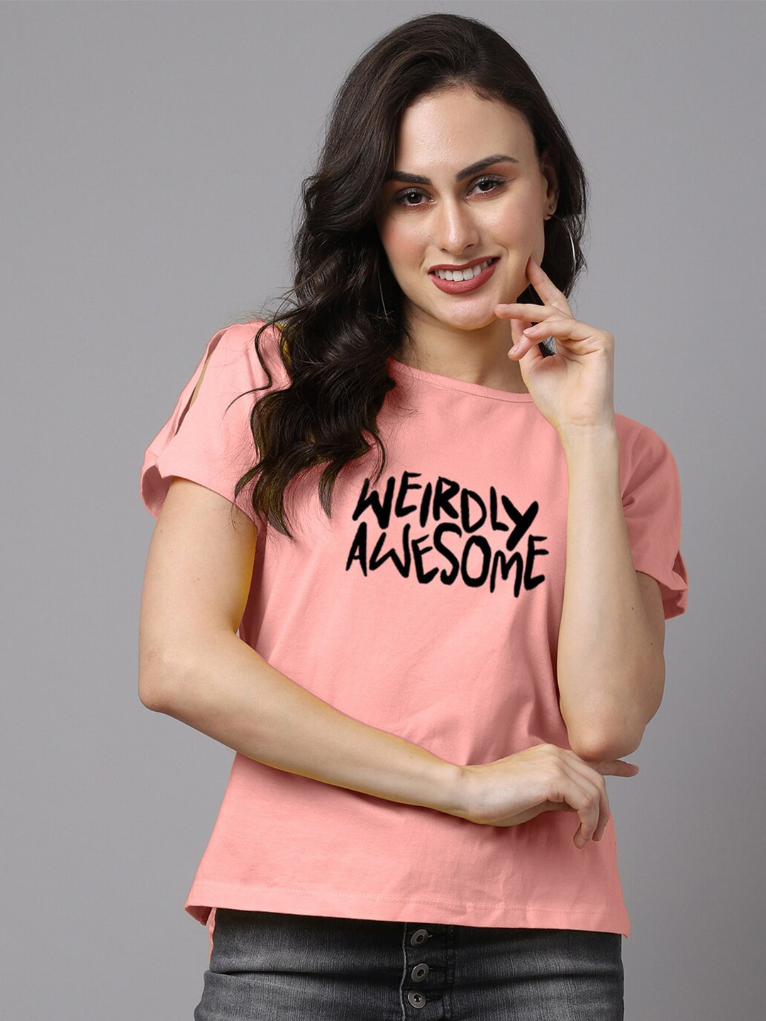 

Friskers Women Typography Printed Slim Fit Pure Cotton T-shirt, Pink