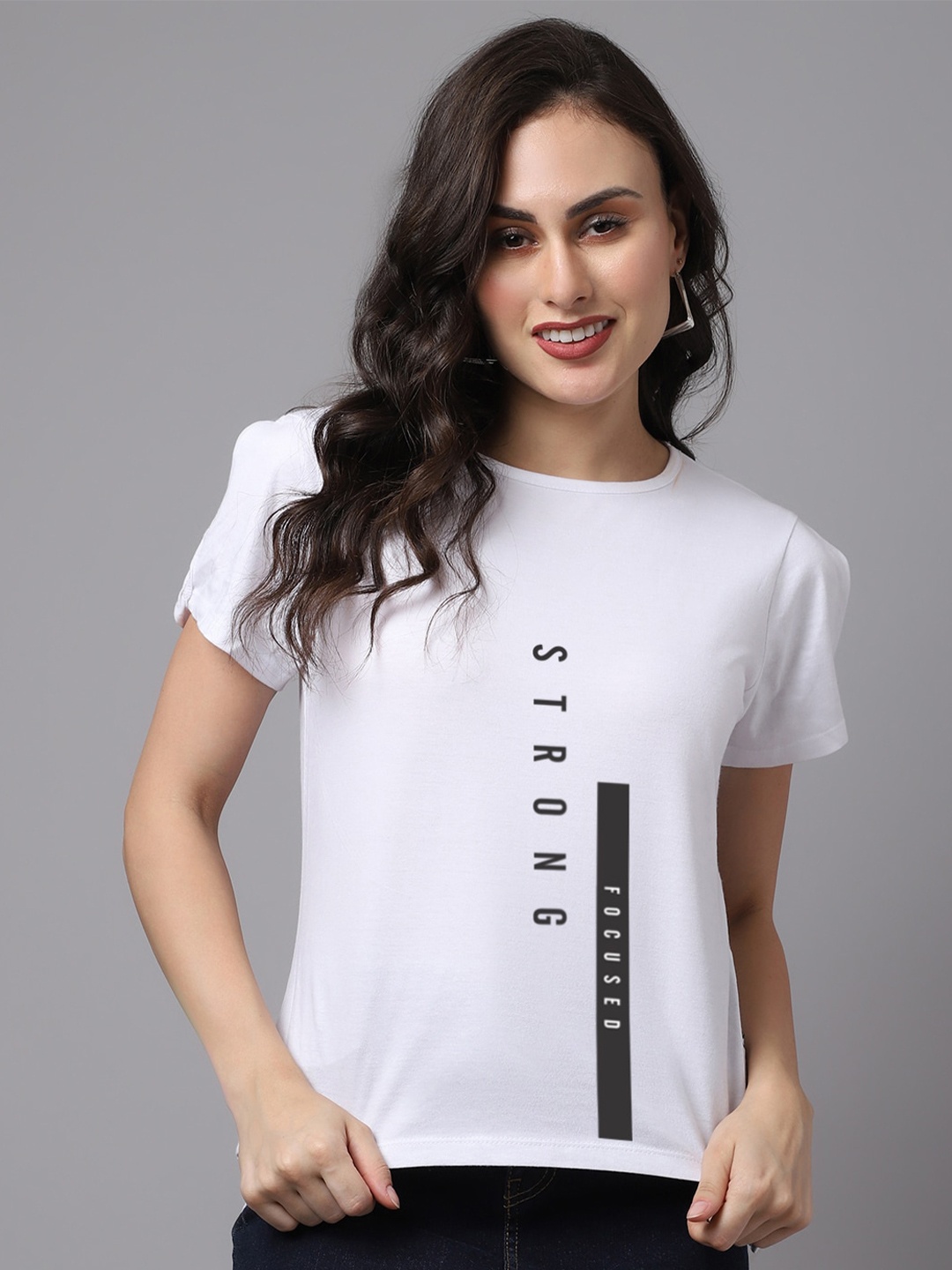 

Friskers Women Typography Printed Slim Fit Pure Cotton T-shirt, White