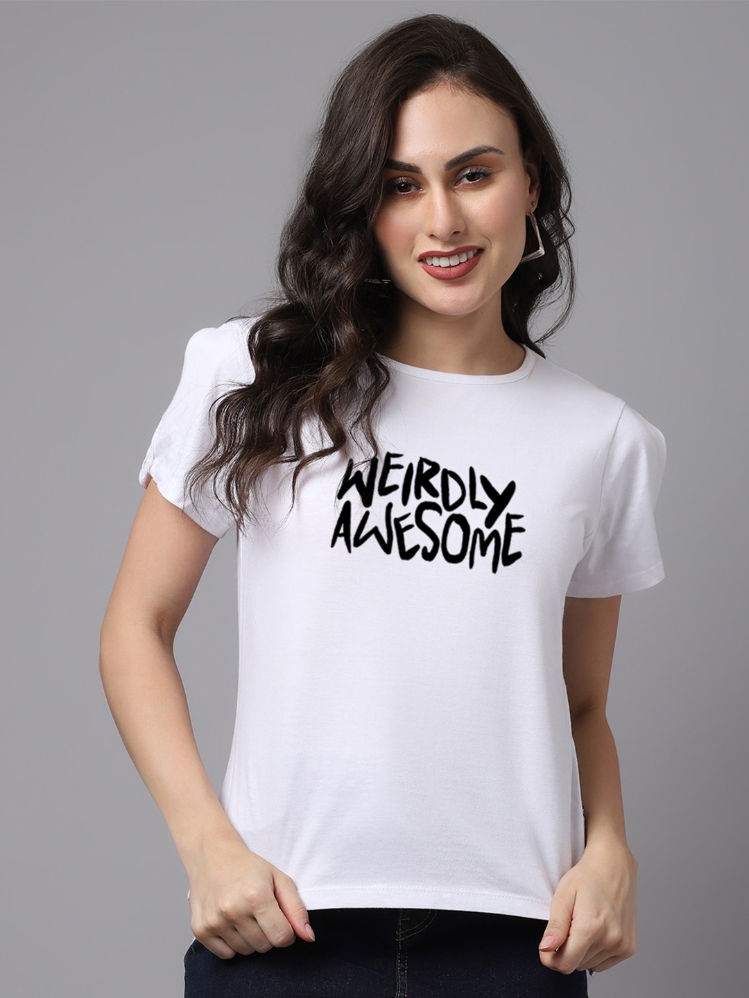 

Friskers Women Typography Printed Slim Fit Cotton T-shirt, White