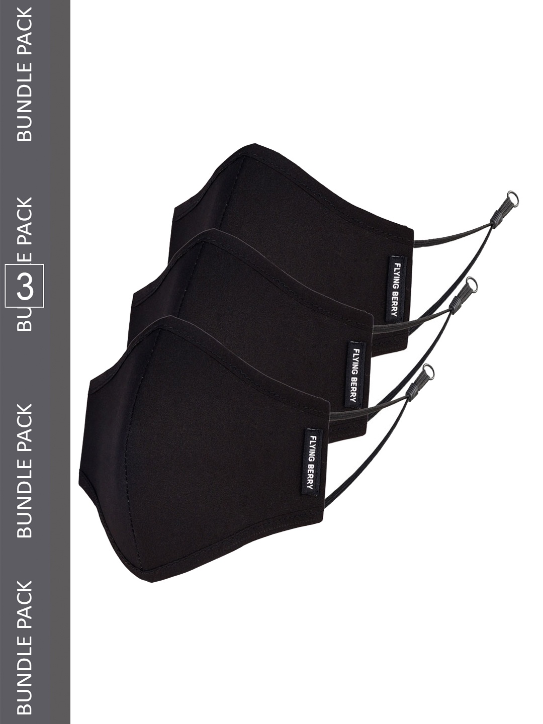 FLYING BERRY Pack Of 3 Cotton Reusable 3-Ply 3D Outdoor Face Masks, Black