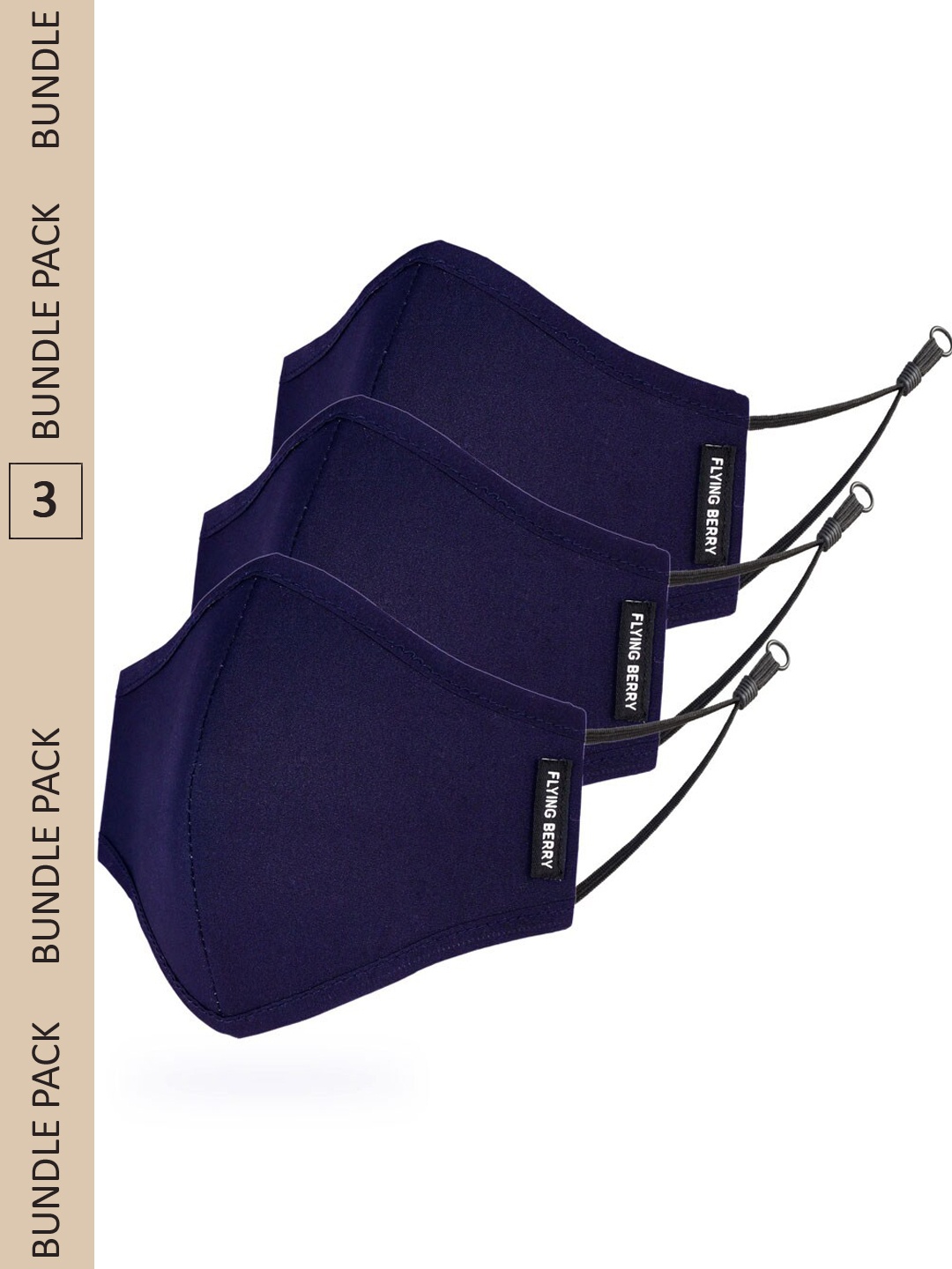 FLYING BERRY Pack Of 3 Pure Cotton Reusable 3-Ply Anti-Pollution Outdoor Masks, Blue
