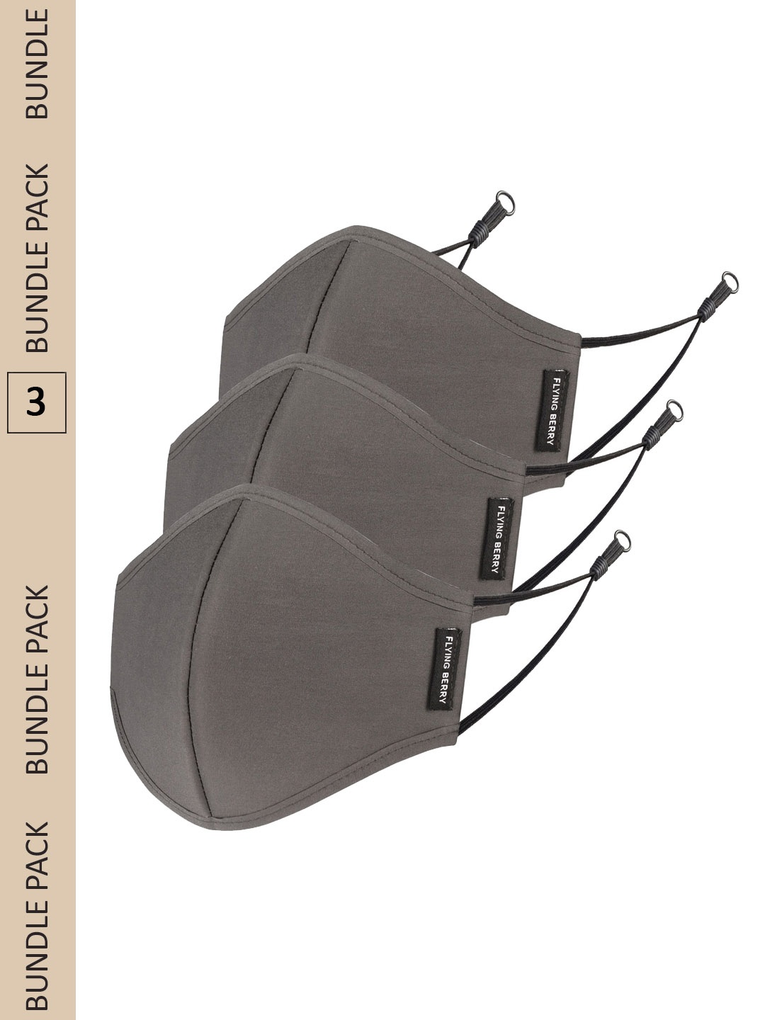 

FLYING BERRY Pack Of 3 Pure Cotton Reusable 3-Ply Anti-Pollution Outdoor Face Masks, Grey