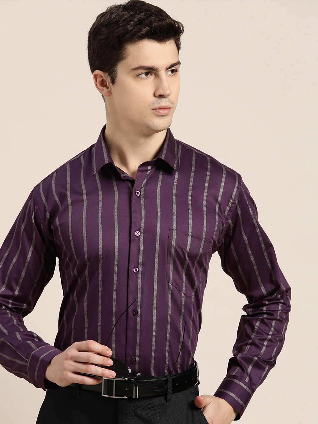 

Hancock Men Club Slim Fit Striped Cotton Party Shirt, Burgundy