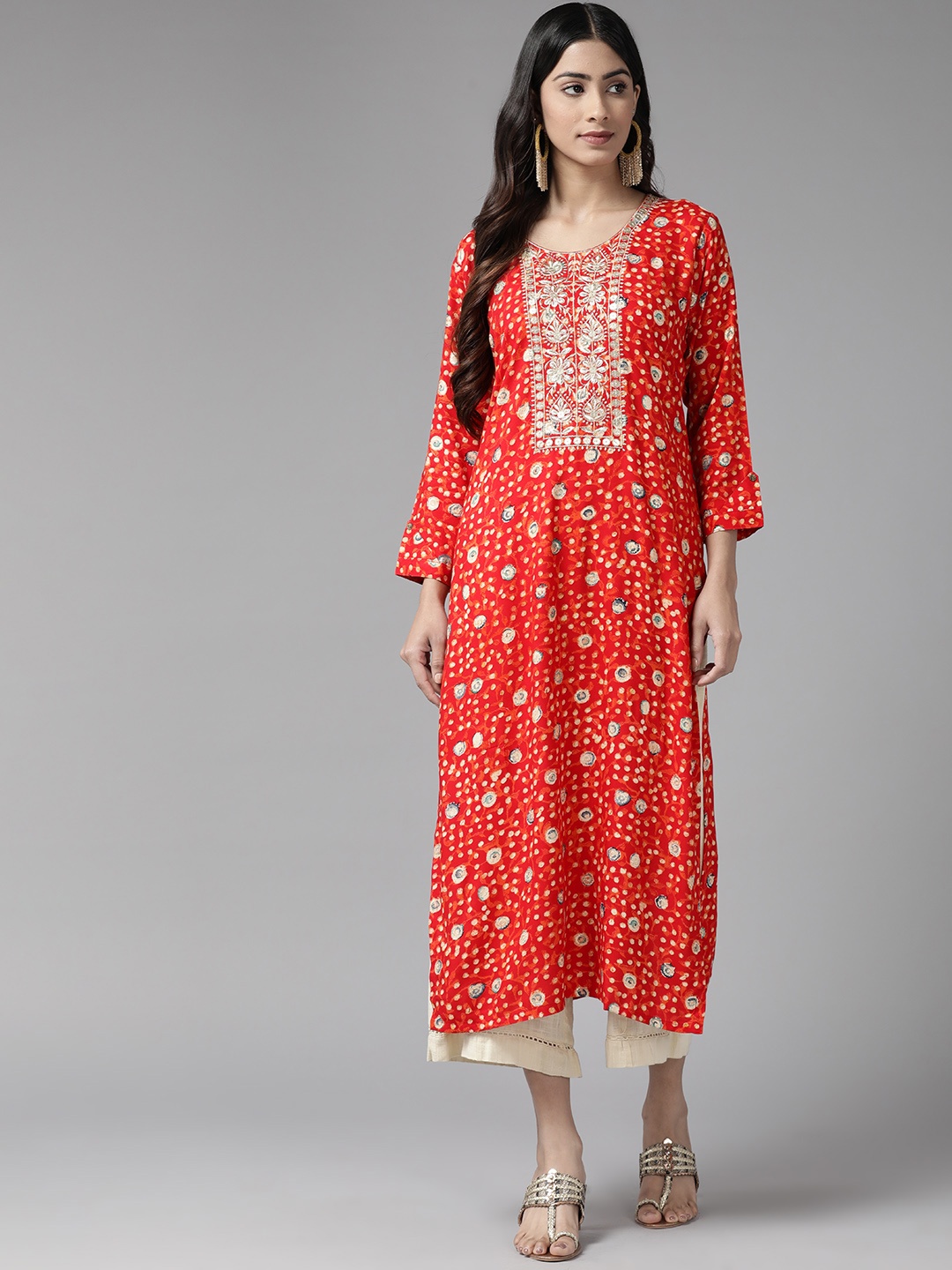 

Aarika Women Floral Printed Scoop Neck Kurta, Orange