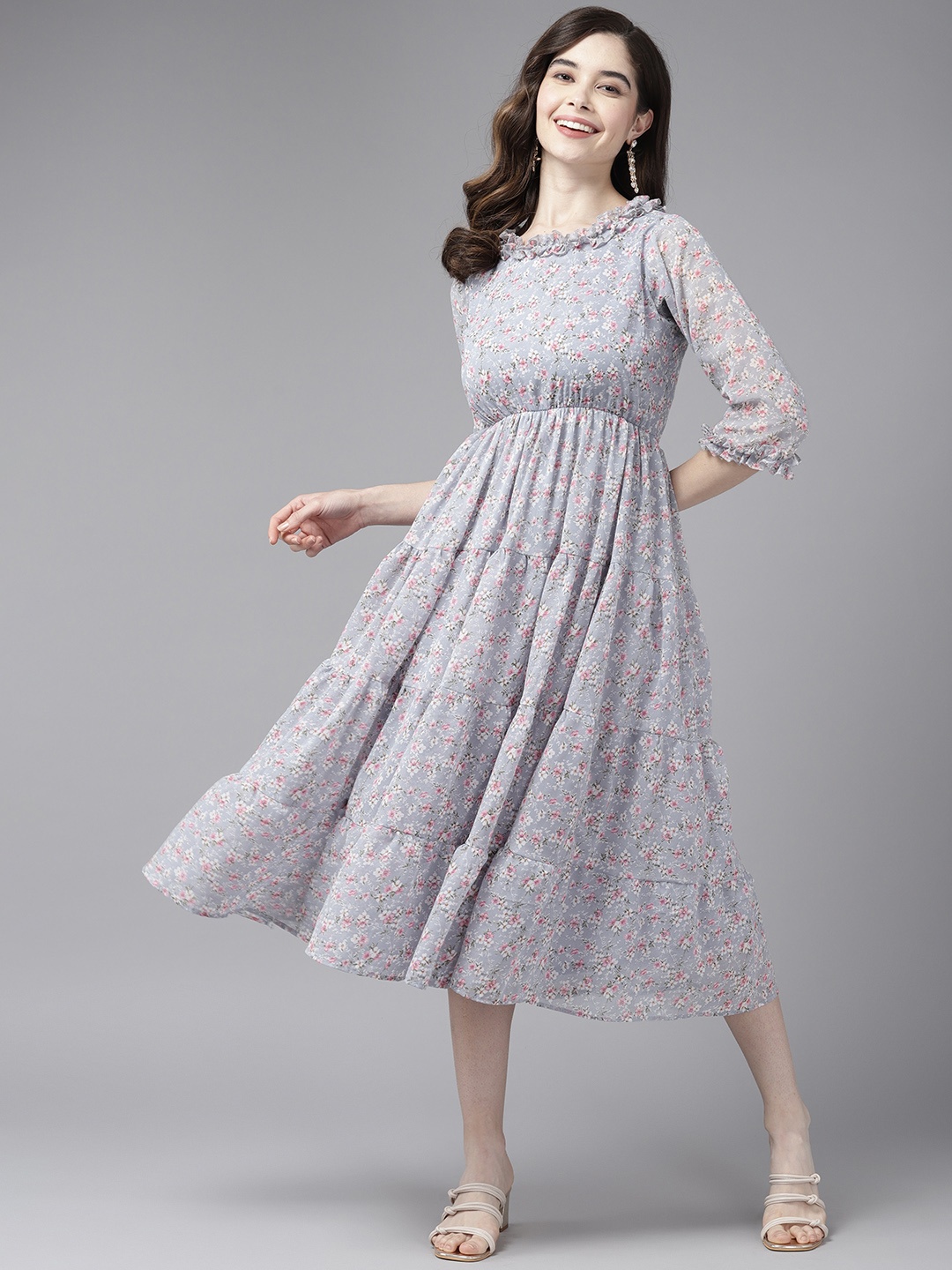 

Aarika Floral Georgette Midi Dress, Grey