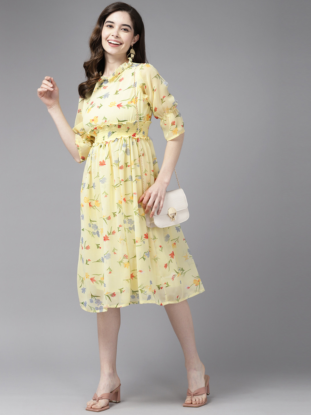

Aarika Floral Georgette A-Line Midi Dress, Yellow
