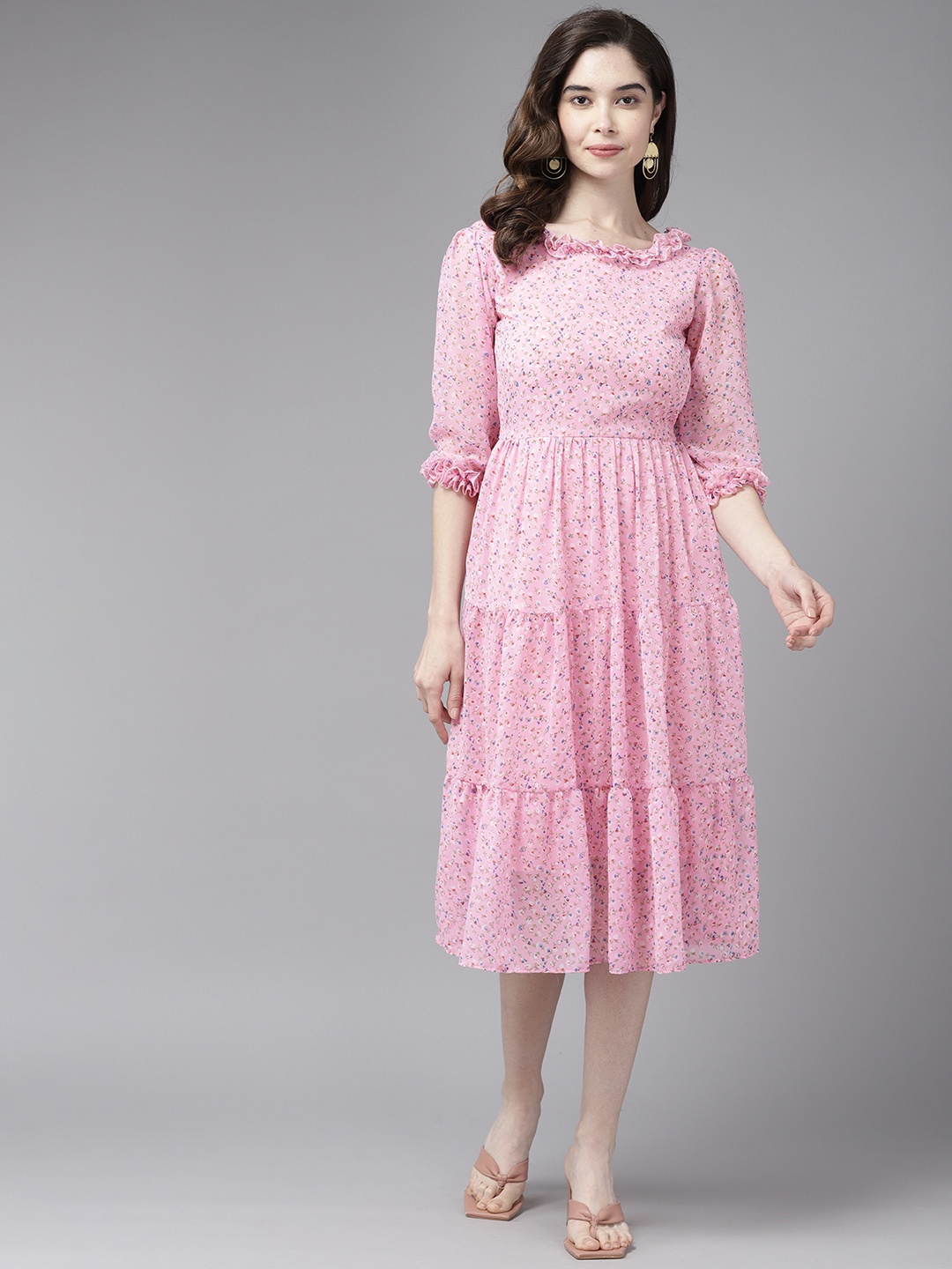 

Aarika Floral Georgette A-Line Midi Dress, Pink