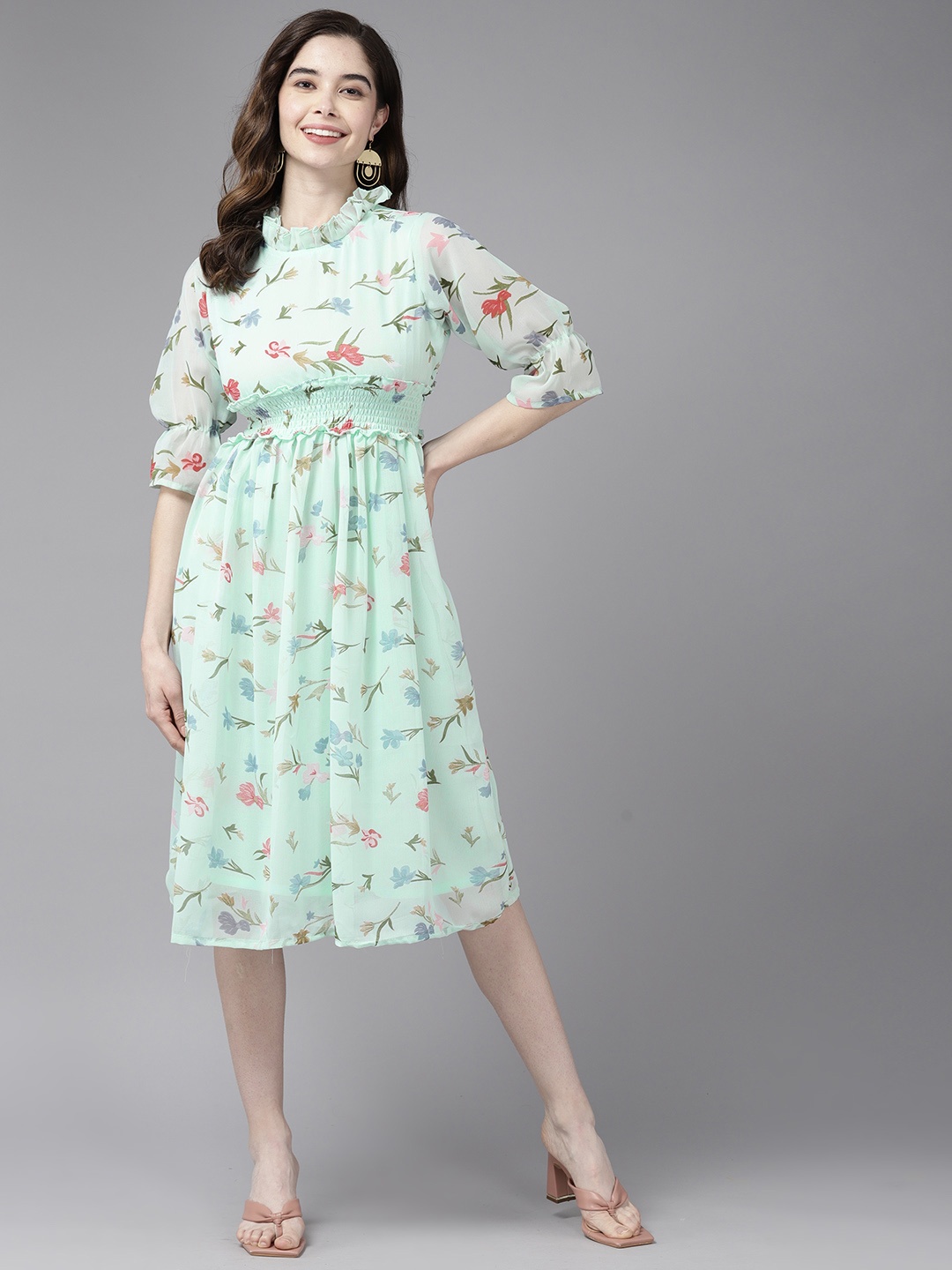 

Aarika Floral Georgette Empire Midi Dress, Sea green