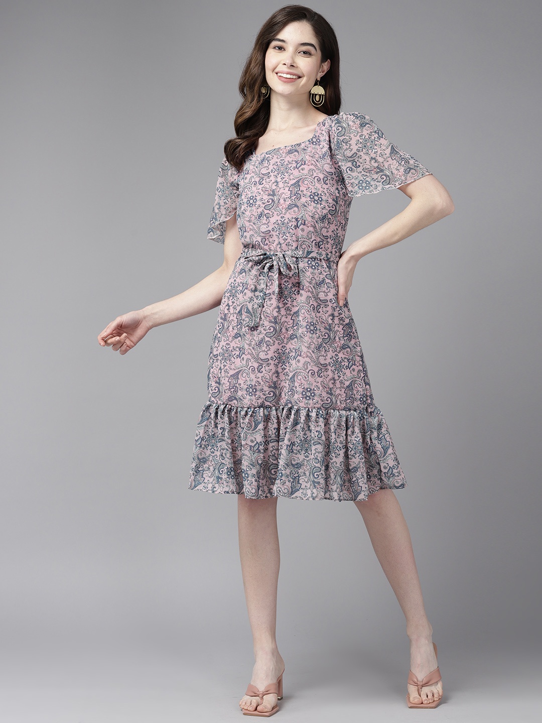 

Aarika Ethnic Motifs Georgette A-Line Dress, Pink