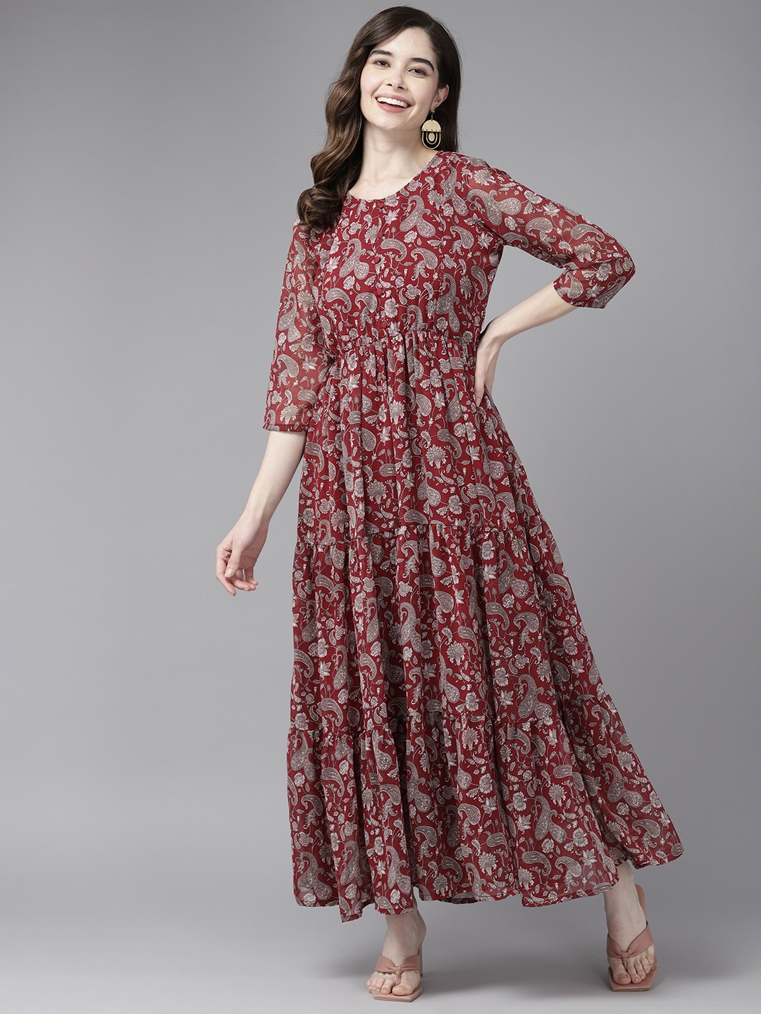 

Aarika Ethnic Motifs Georgette A-Line Maxi Dress, Maroon