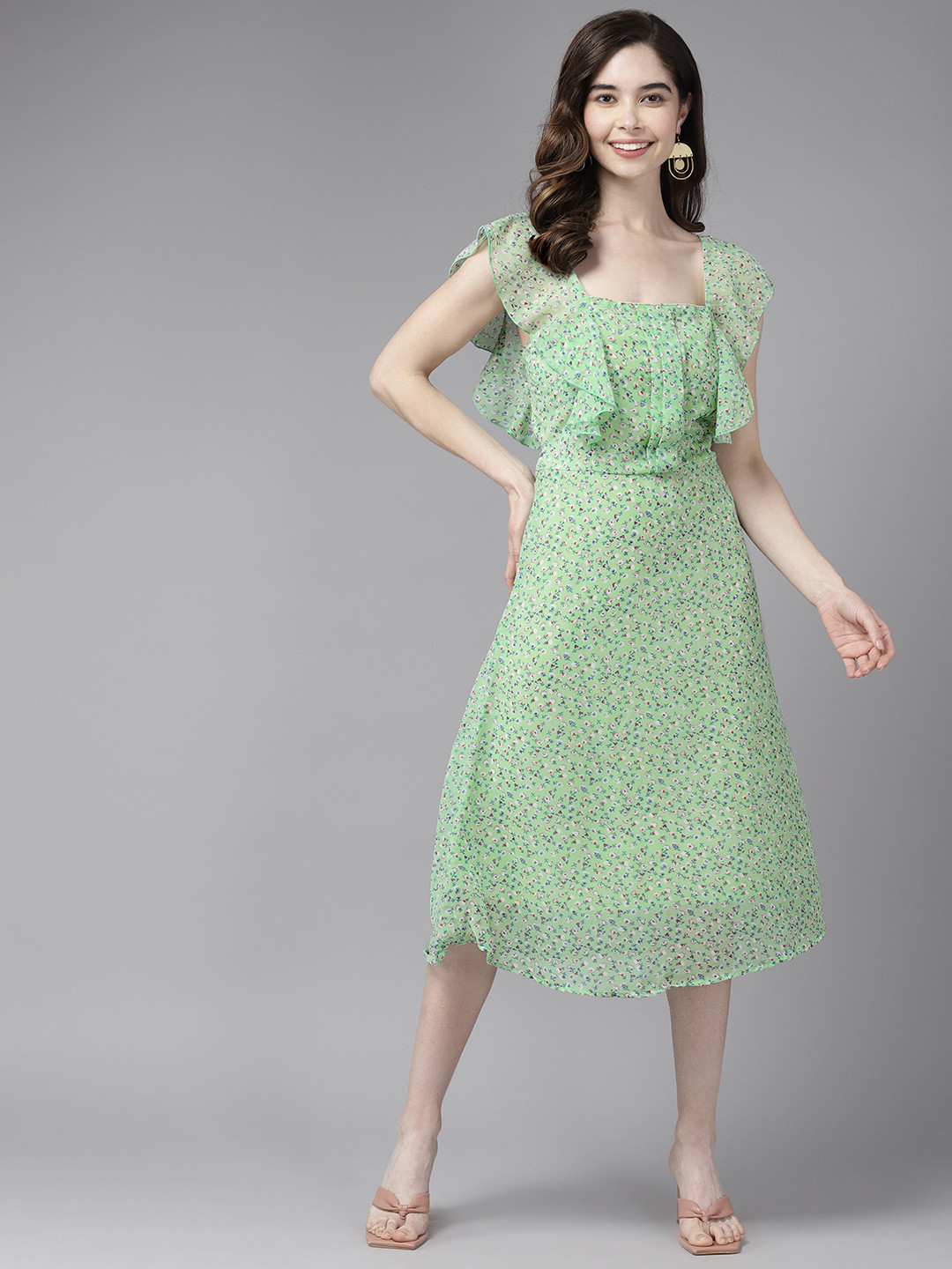 

Aarika Floral Georgette A-Line Midi Dress, Sea green