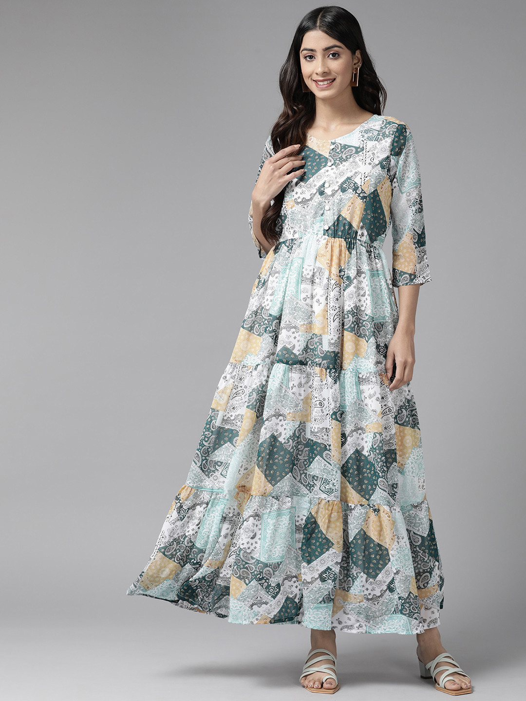 

Aarika Floral Georgette Maxi Dress, Green