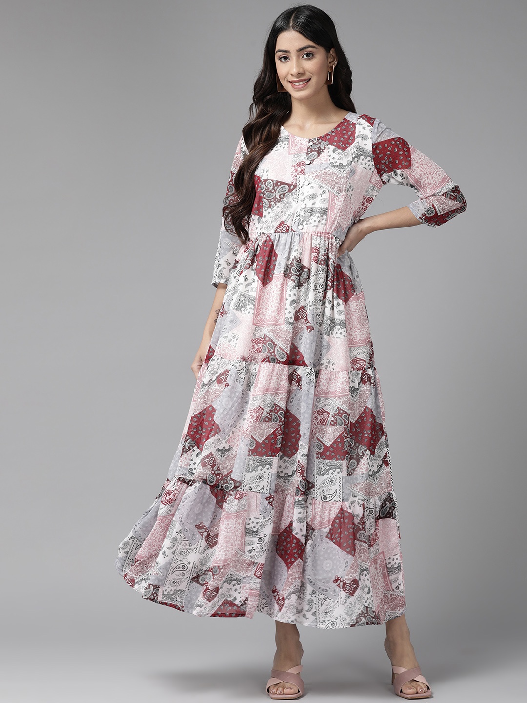 

Aarika Floral Georgette Tiered Maxi Dress, Pink