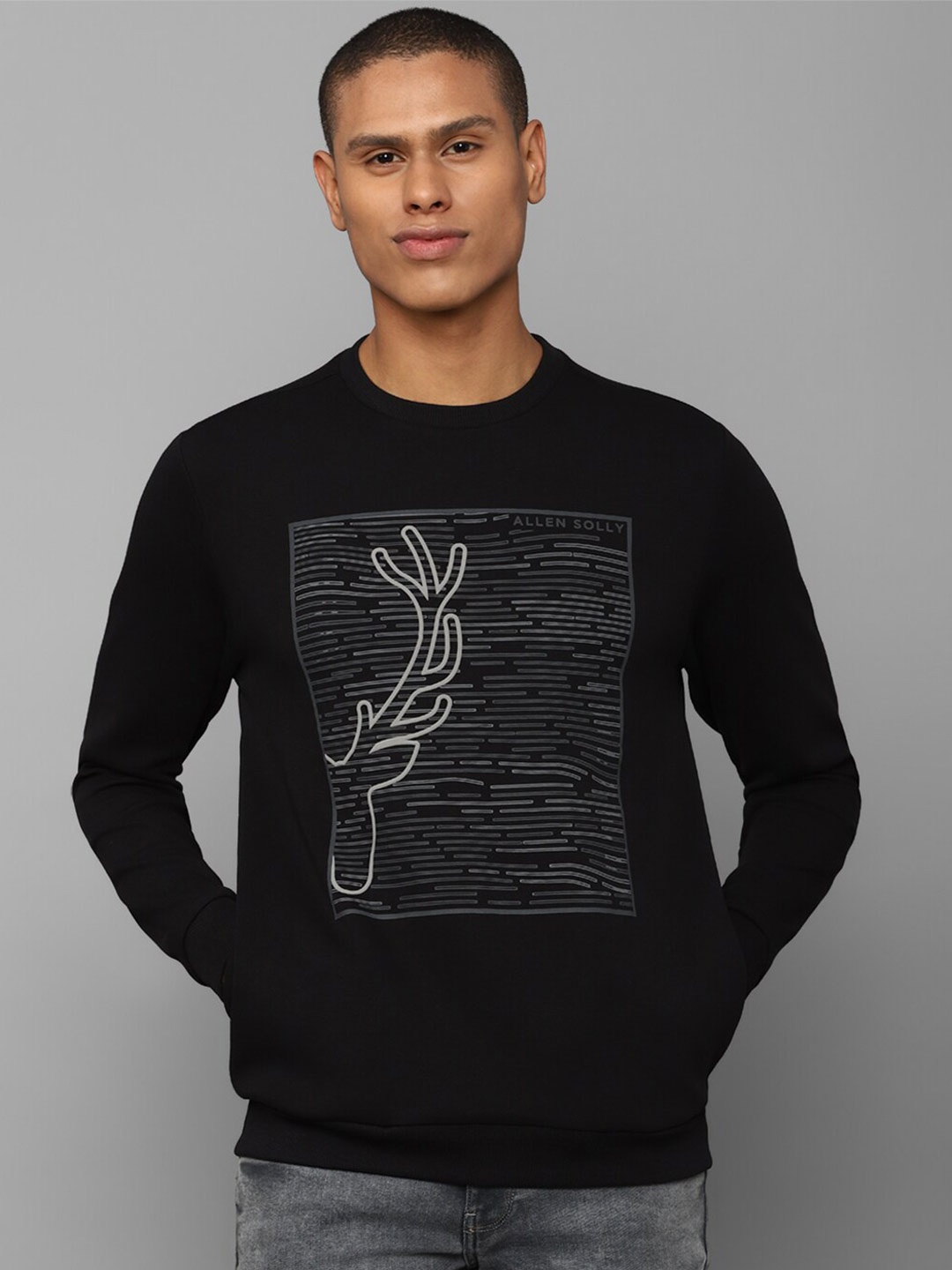 

Allen Solly Men Printed Pure Cotton Sweatshirt, Black