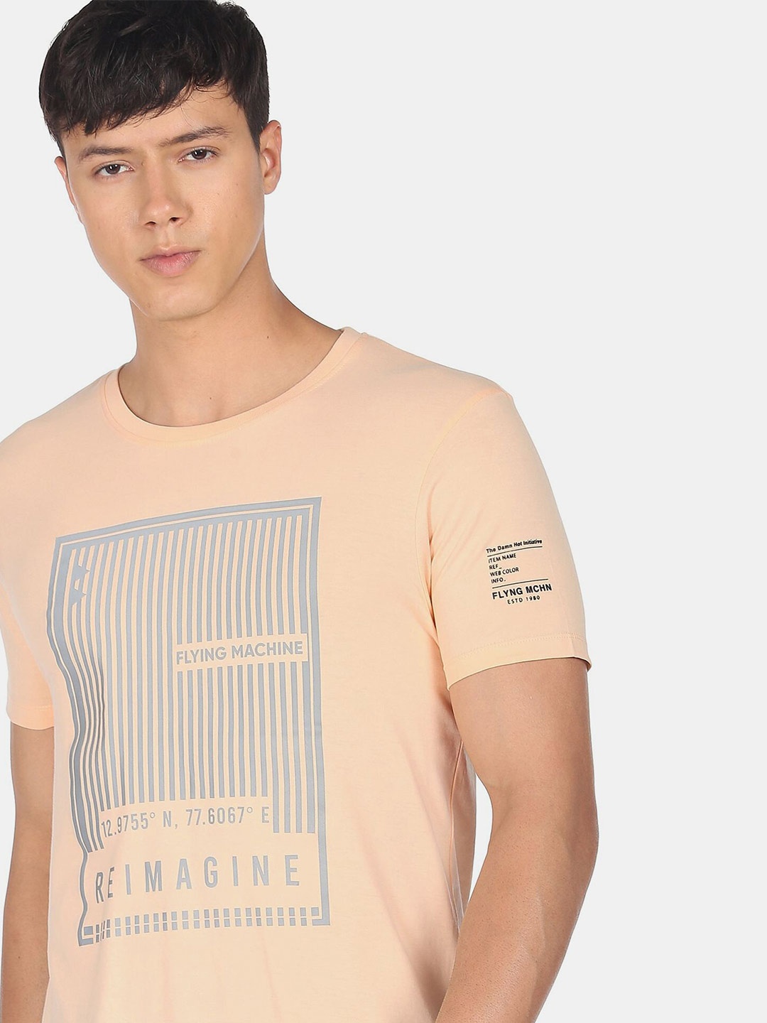 

Flying Machine Cotton Graphic Print T-Shirt, Orange