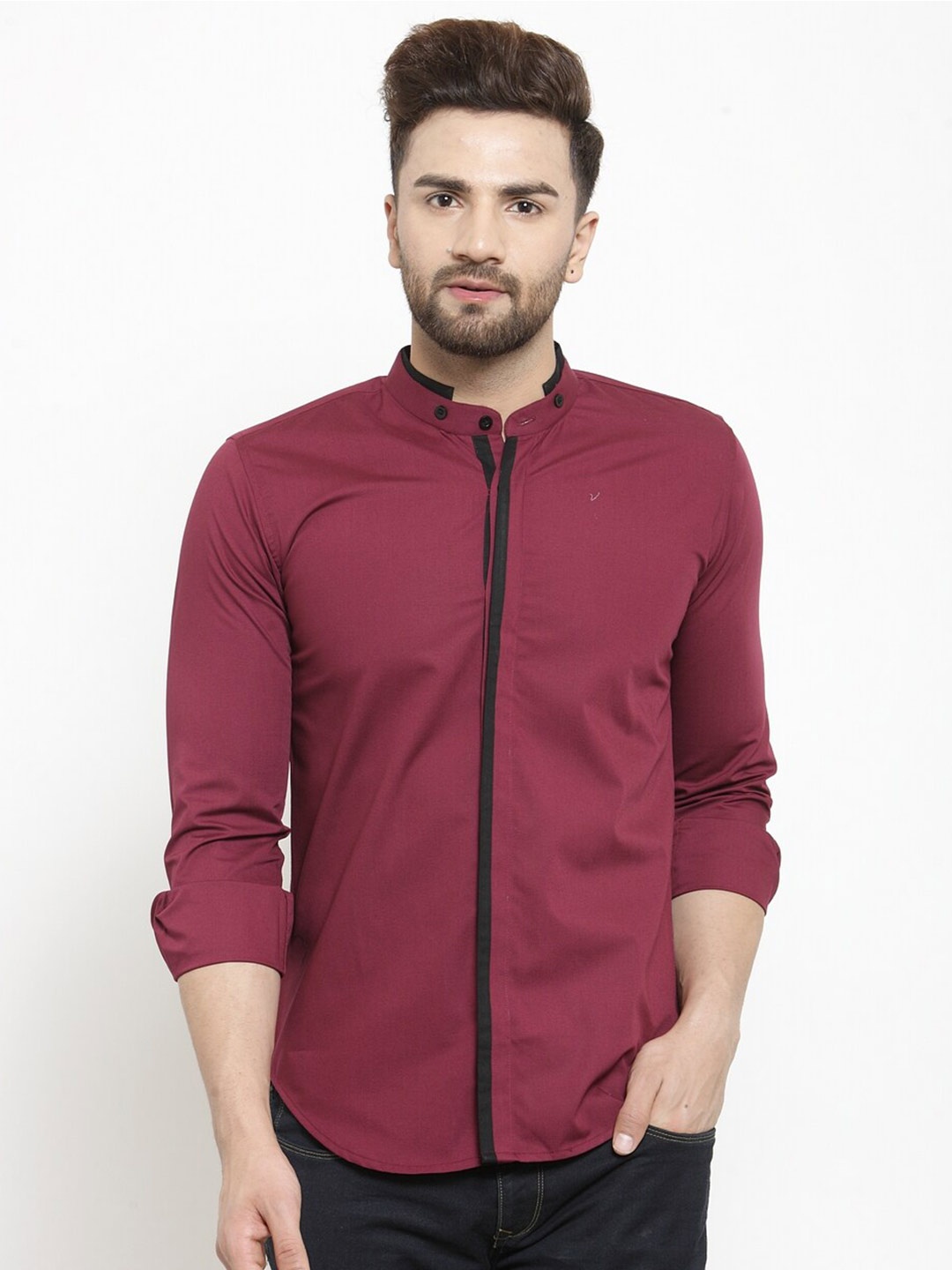 

Purple State Men Slim Fit Cotton Casual Shirt, Burgundy