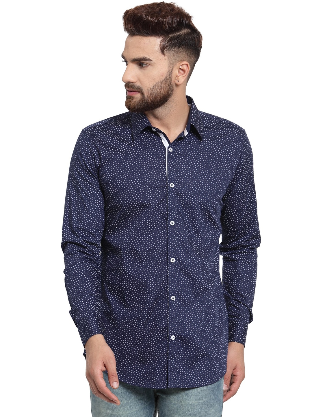 

Purple State Men Slim Fit Printed Cotton Casual Shirt, Blue