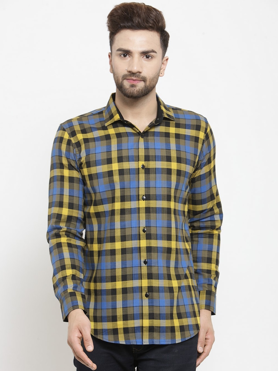 

Purple State Men Slim Fit Tartan Checks Cotton Casual Shirt, Yellow