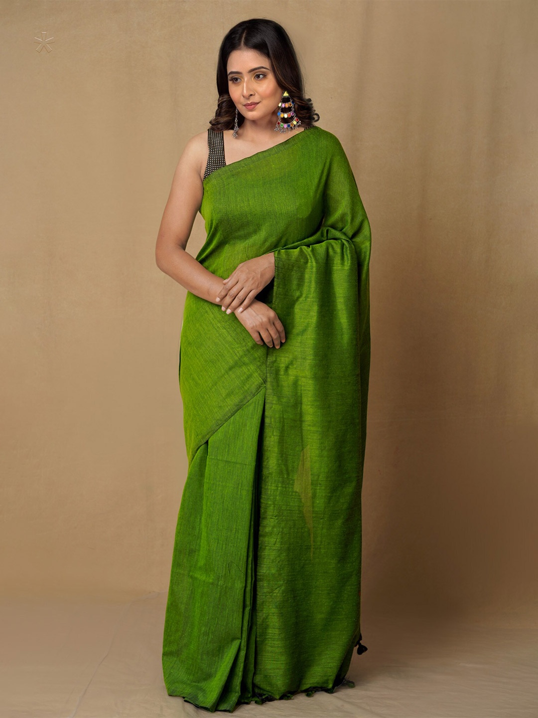 

Unnati Silks Pure Linen Jamdani Saree, Green
