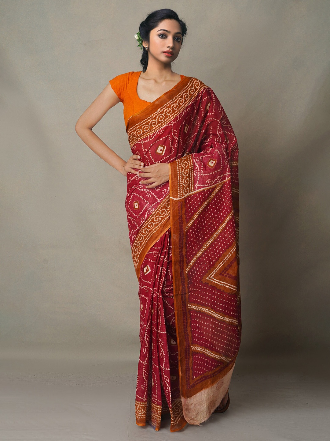 

Unnati Silks Bandhani Pure Cotton Bandhani Saree, Maroon