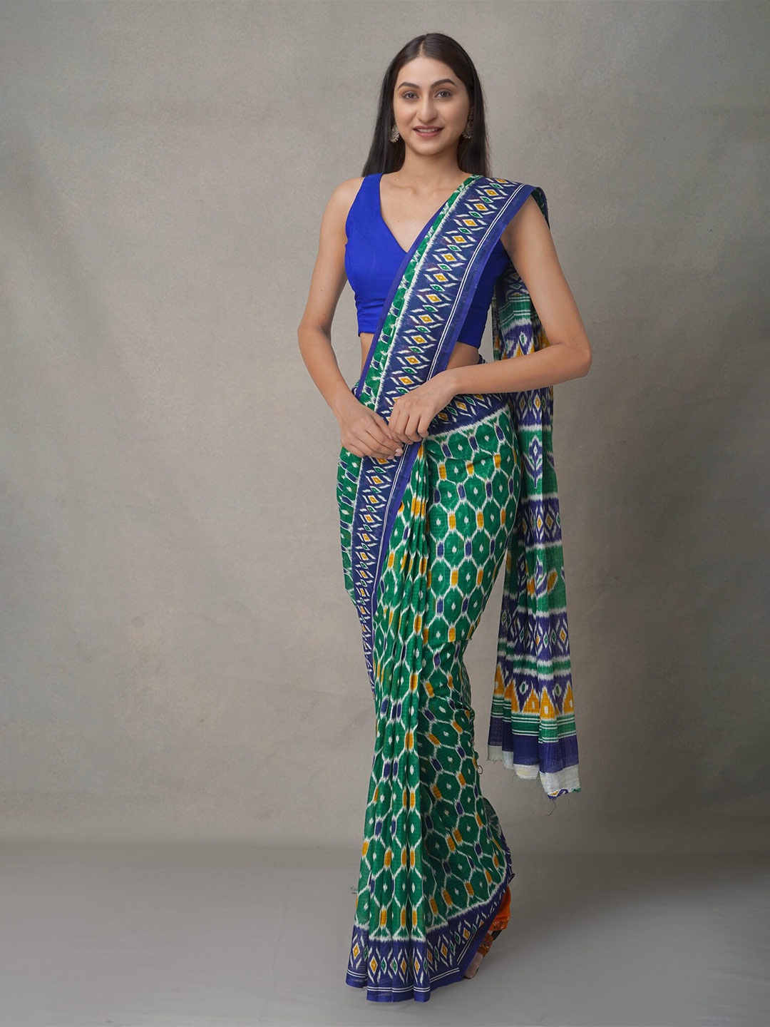 

Unnati Silks Pure Cotton Block Print Saree, Green