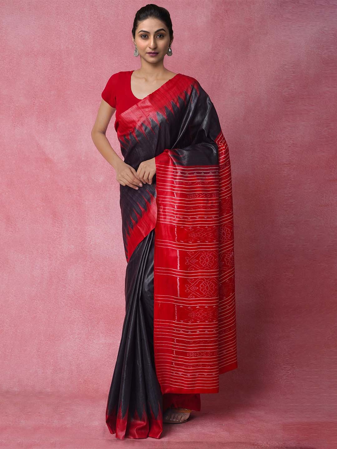 

Unnati Silks Jute Silk Jamdani Saree, Black