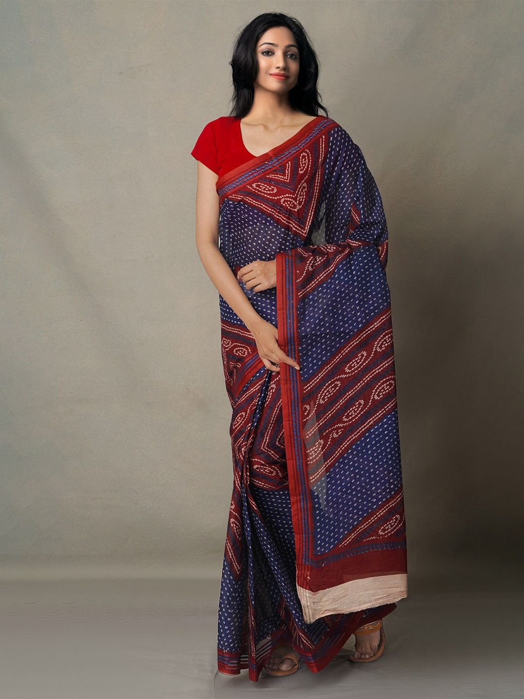 

Unnati Silks Bandhani Pure Cotton Saree, Navy blue