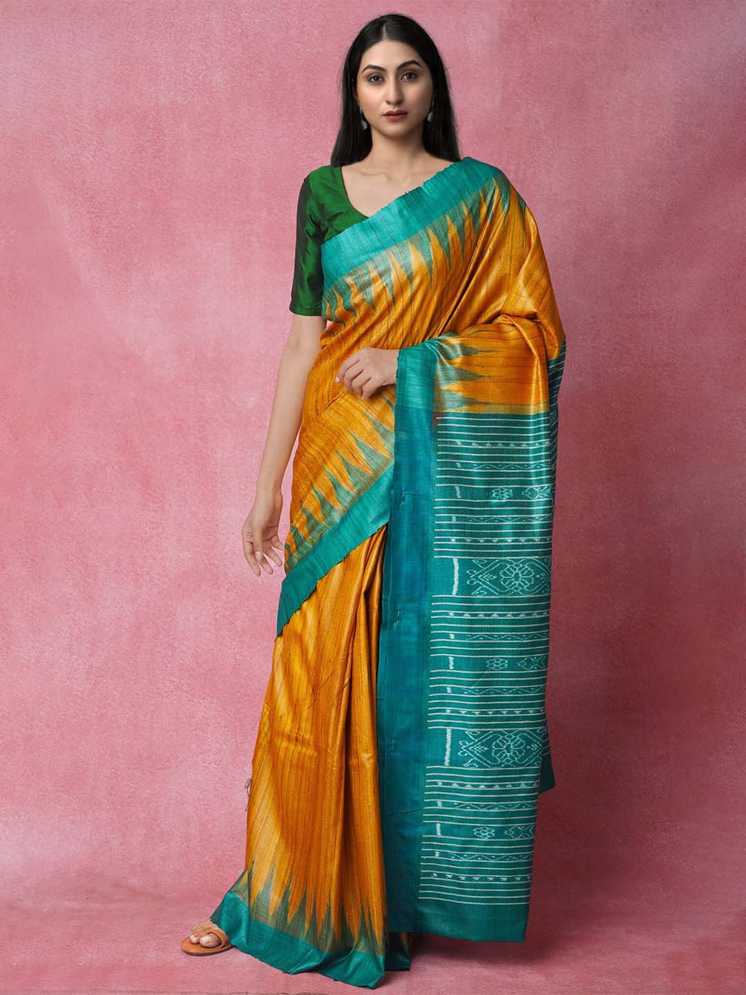 

Unnati Silks Woven Design Zari Jute Silk Jamdani Saree, Orange