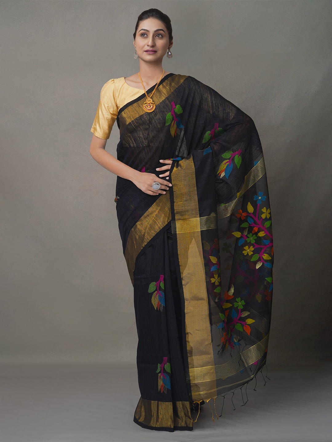 

Unnati Silks Zari Jamdani Saree, Black