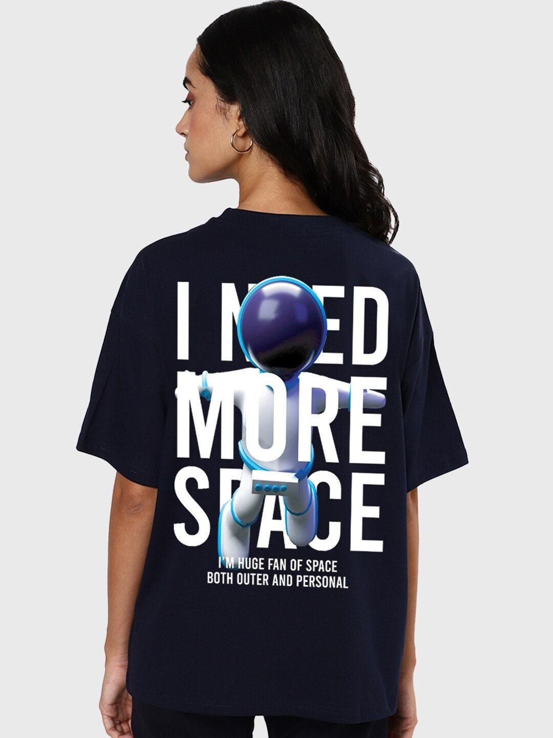 

Bewakoof Women Typography Printed Loose Cotton T-shirt, Black