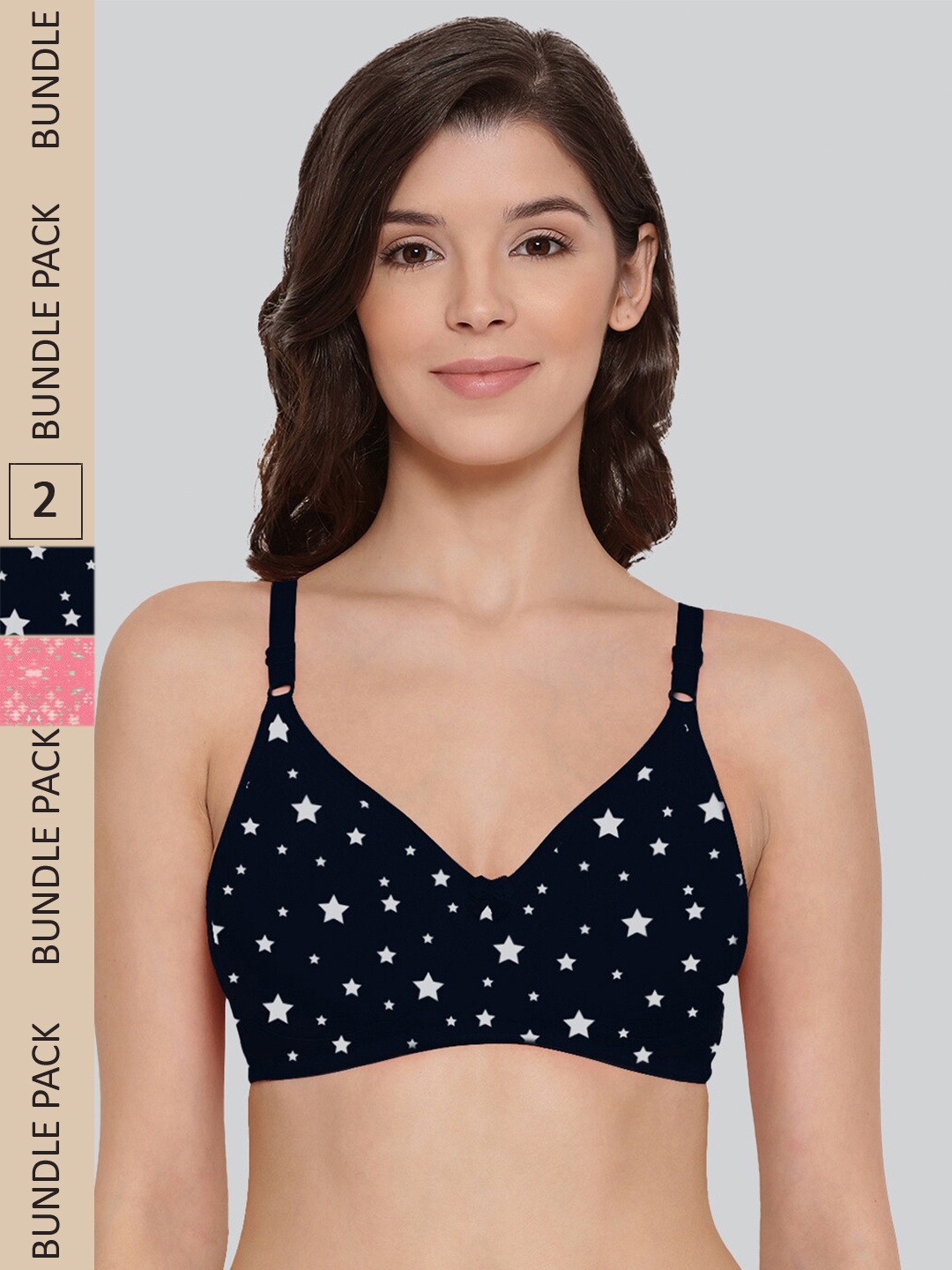 

LYRA Pack of 2 Floral Printed Underwired Bra, Black