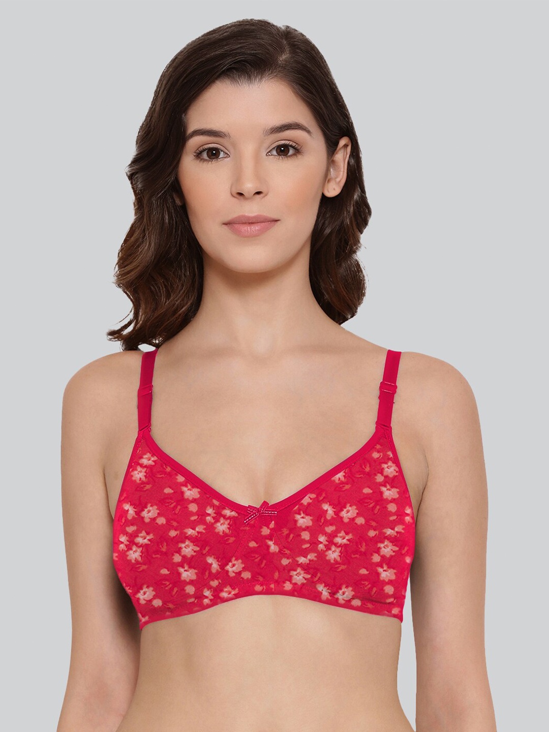 

LYRA Printed Combed Cotton Wirefree Secret Support Bra with Detachable Strap, Red