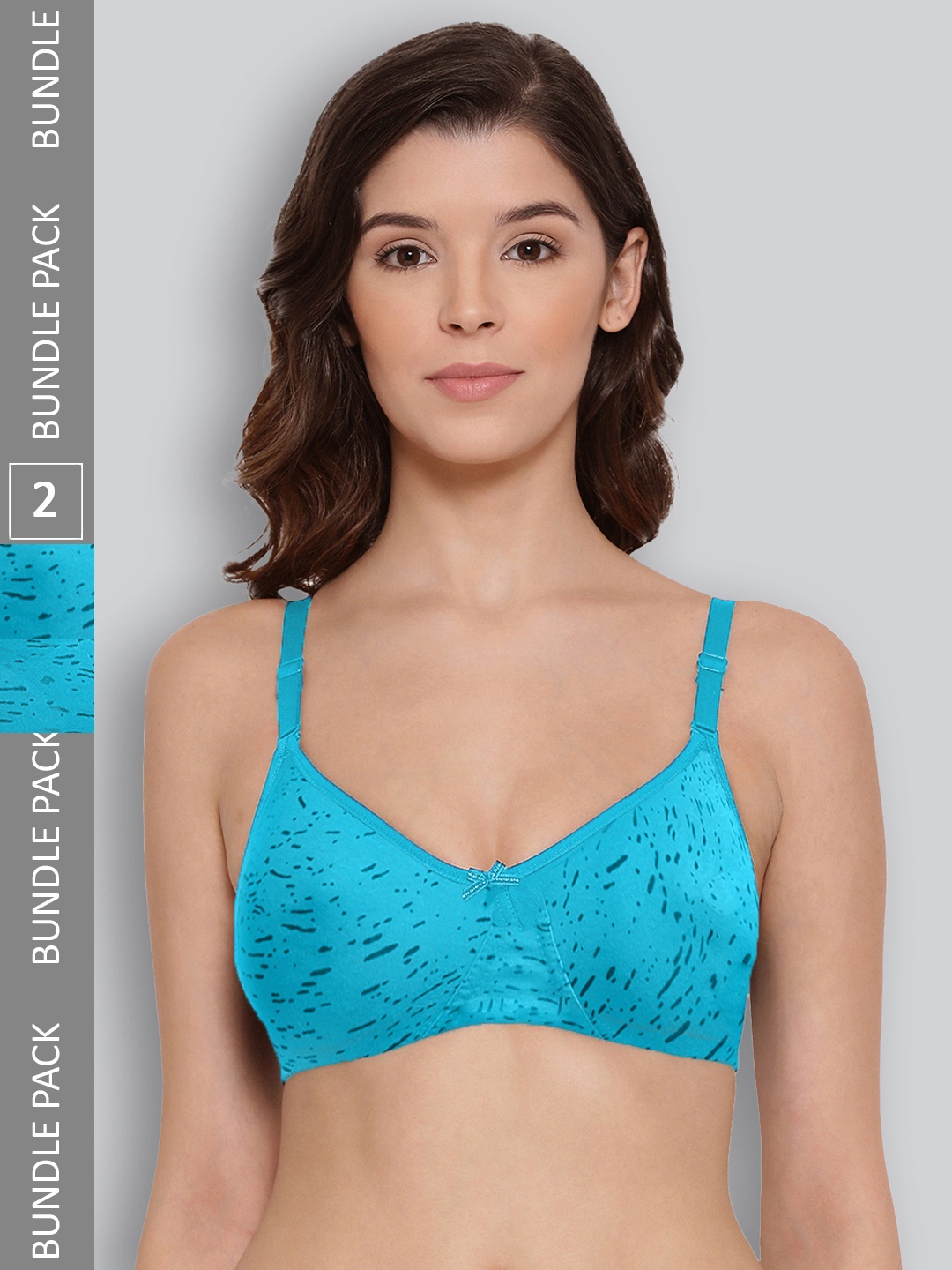 

LYRA Pack Of 2 Printed Combed Cotton Wirefree Secret Support Bra with Detachable Strap, Blue