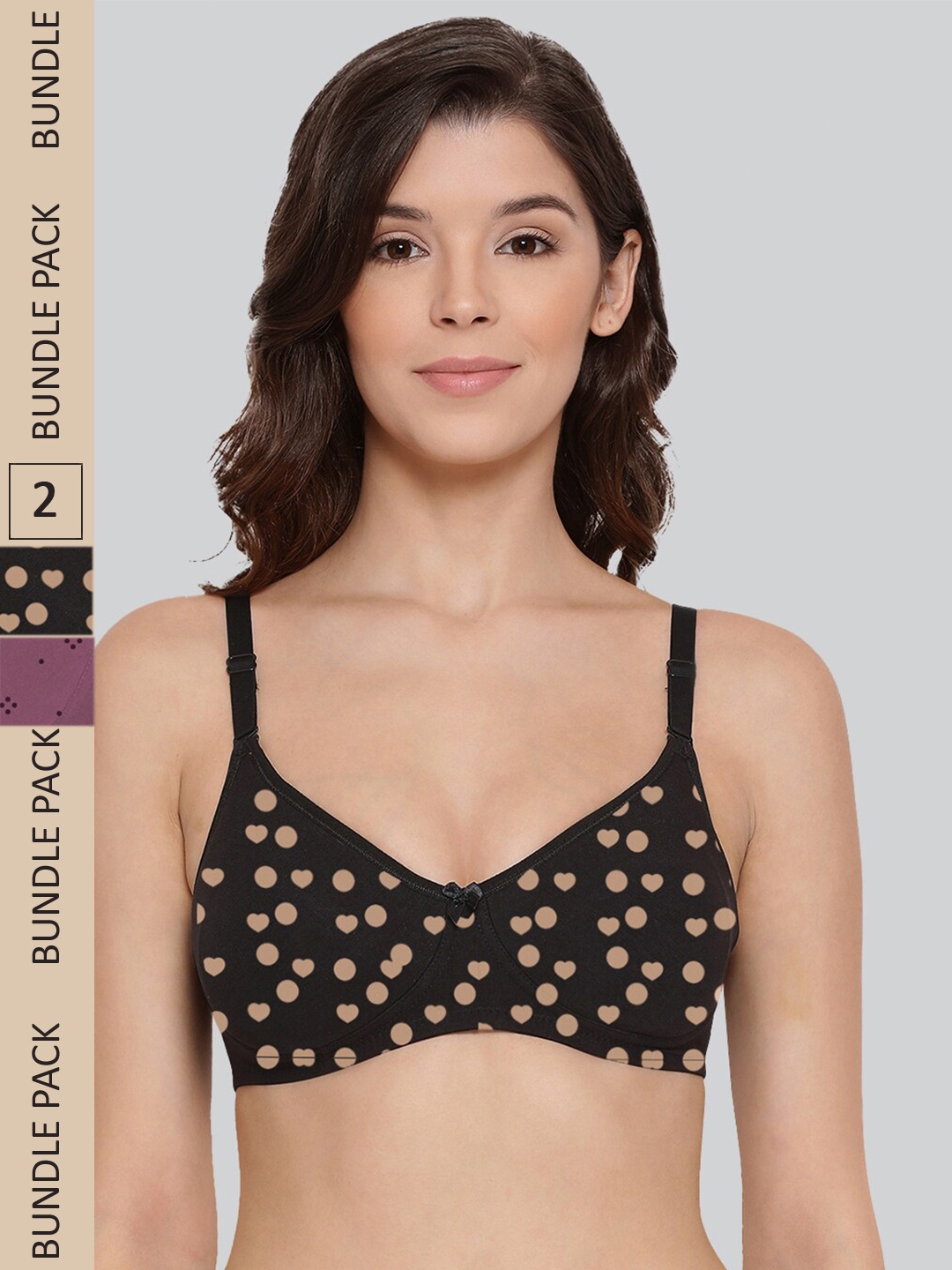 

LYRA Pack of 2 Printed Cotton T-Shirt Bra - Underwired, Black