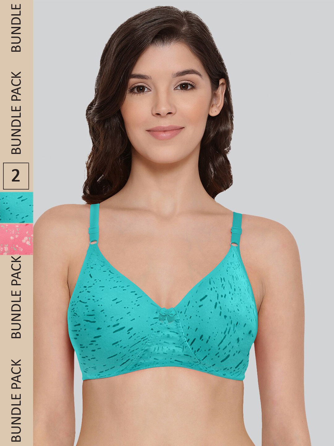 

LYRA Pack of 2 Printed Cotton T-Shirt Bra - Underwired, Sea green